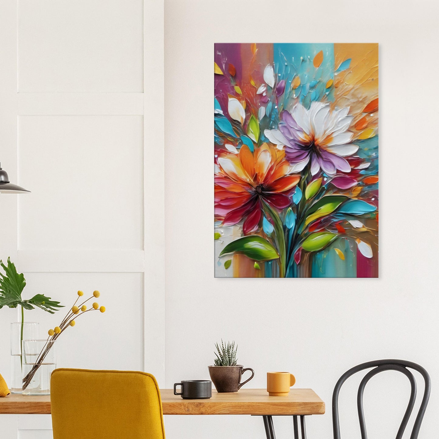 Tableau de fleurs en peinture dans la cuisine