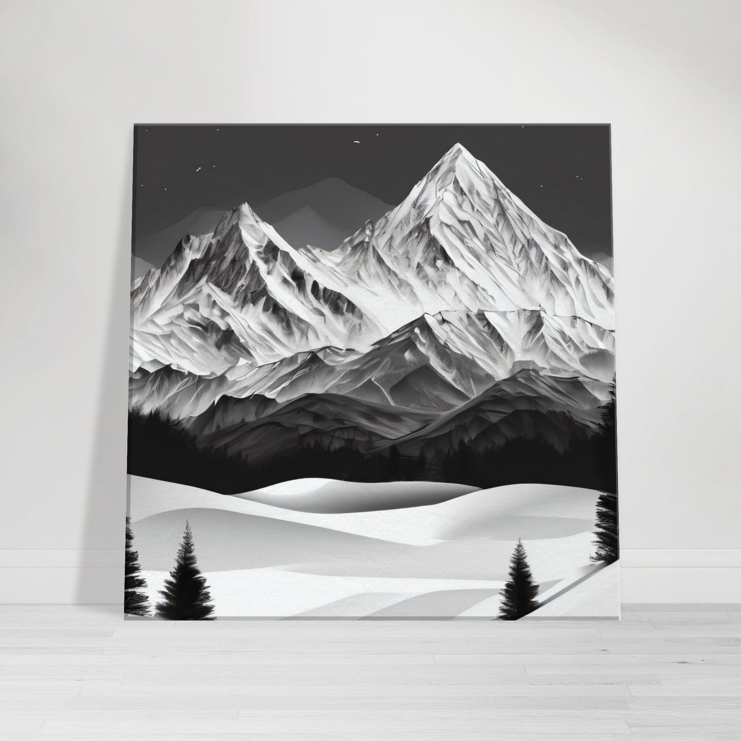 tableau de montagne en noir et blanc