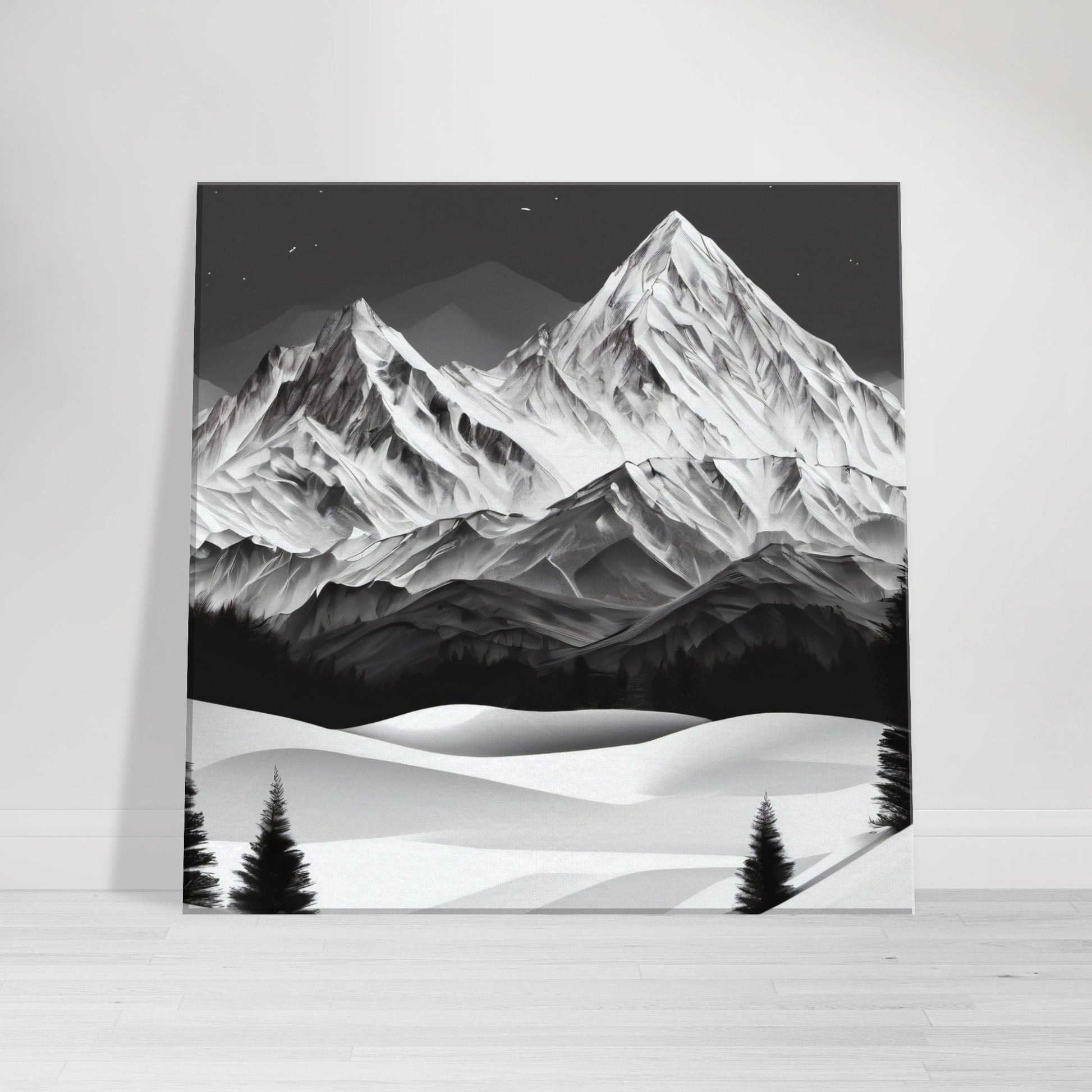tableau de montagne en noir et blanc