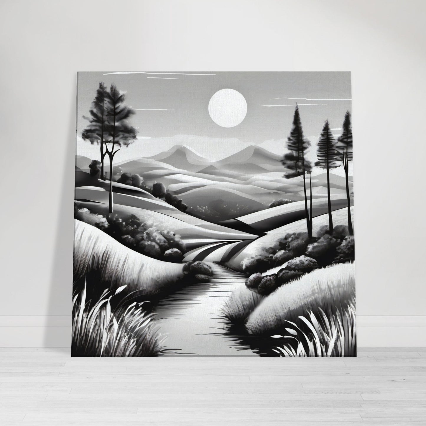 tableau de paysage en noir et blanc