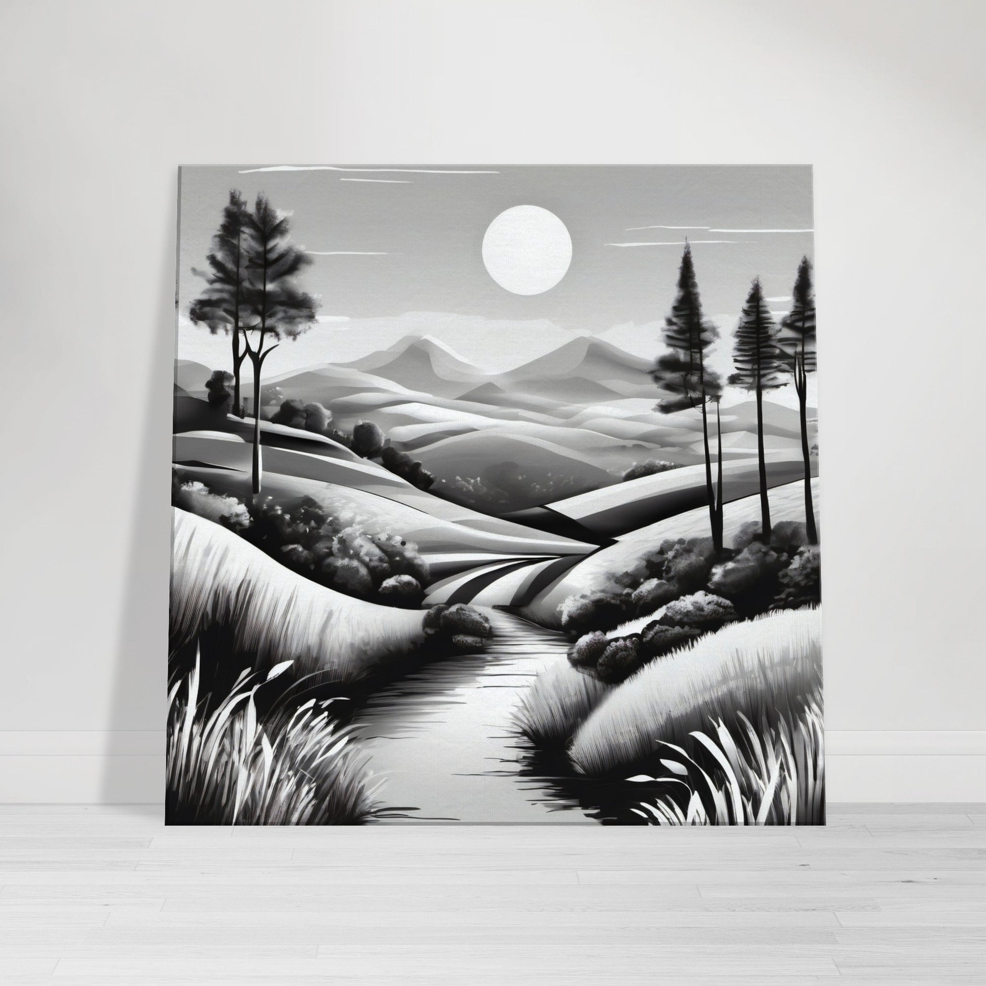 tableau de paysage en noir et blanc