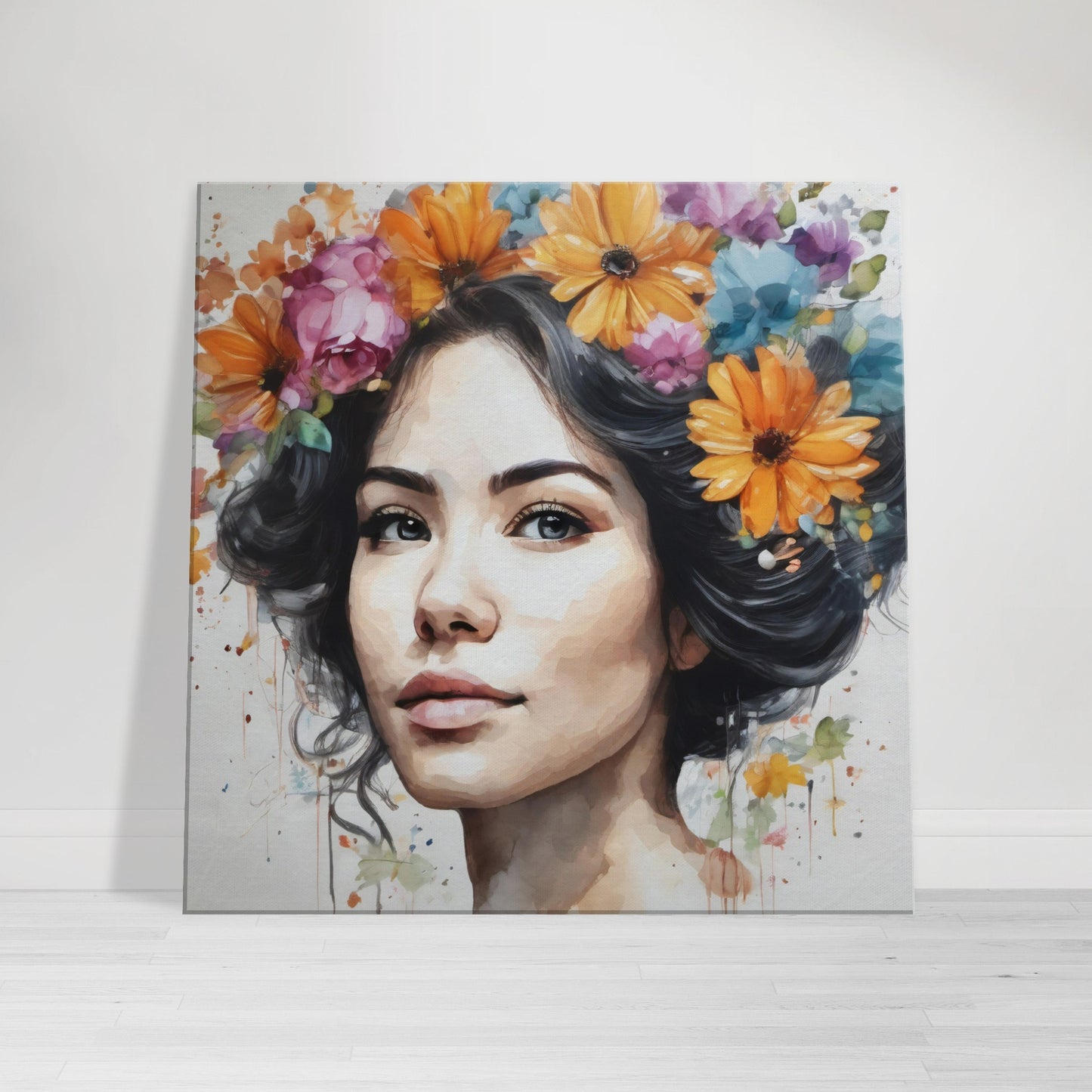 tableau femme fleur dans cheveux