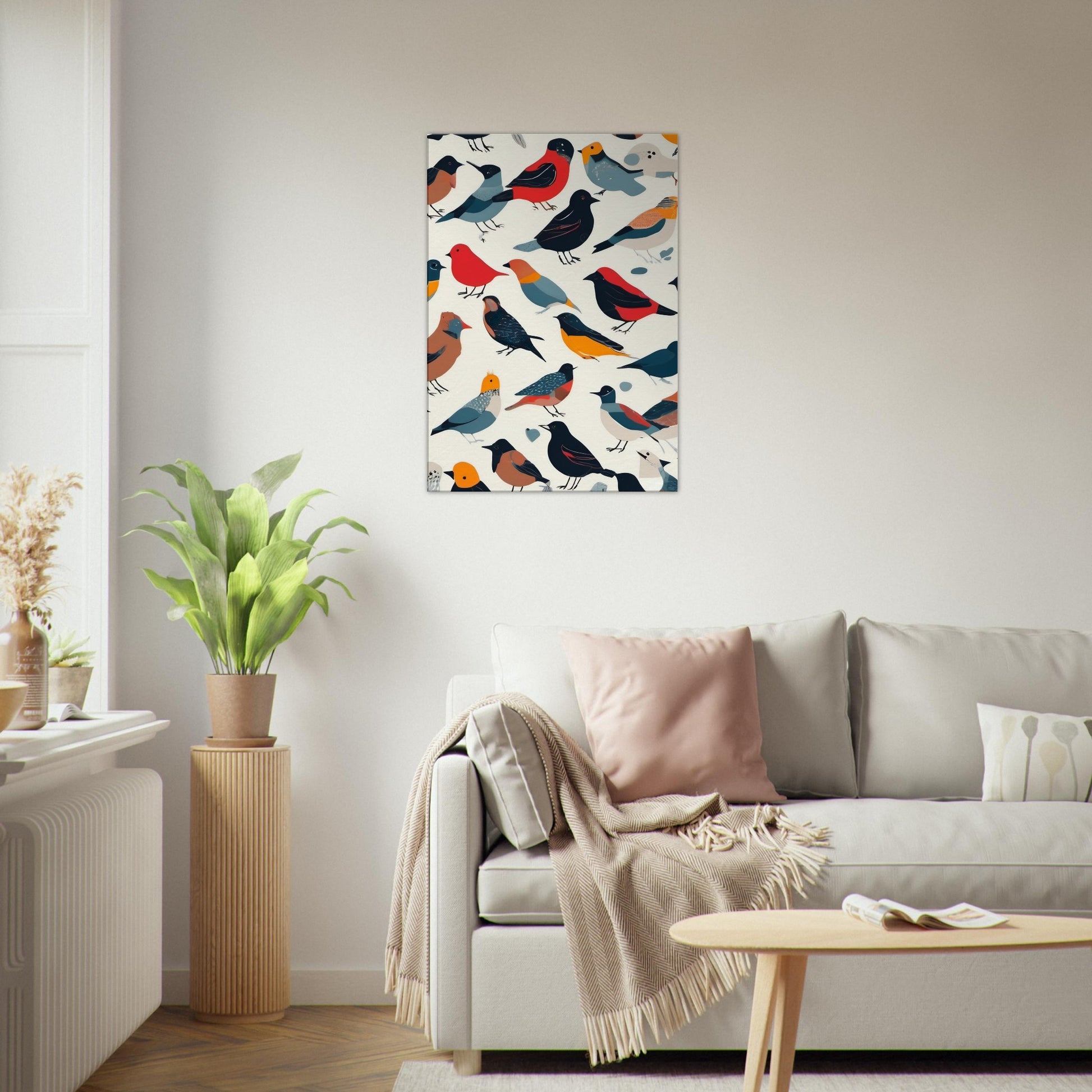 tableau d'oiseaux sur toile dans le salon