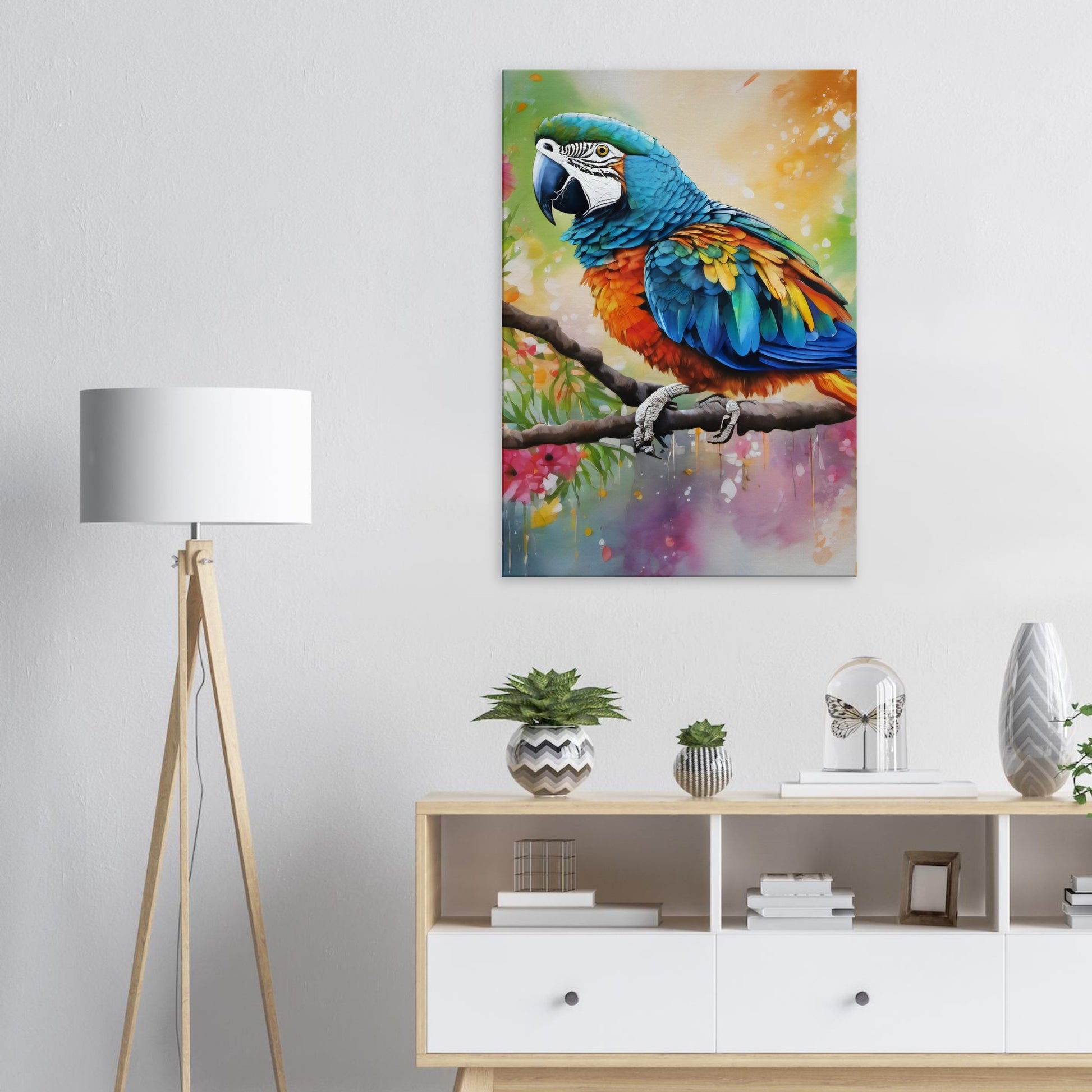 tableau perroquet coloré dans la salle a manger