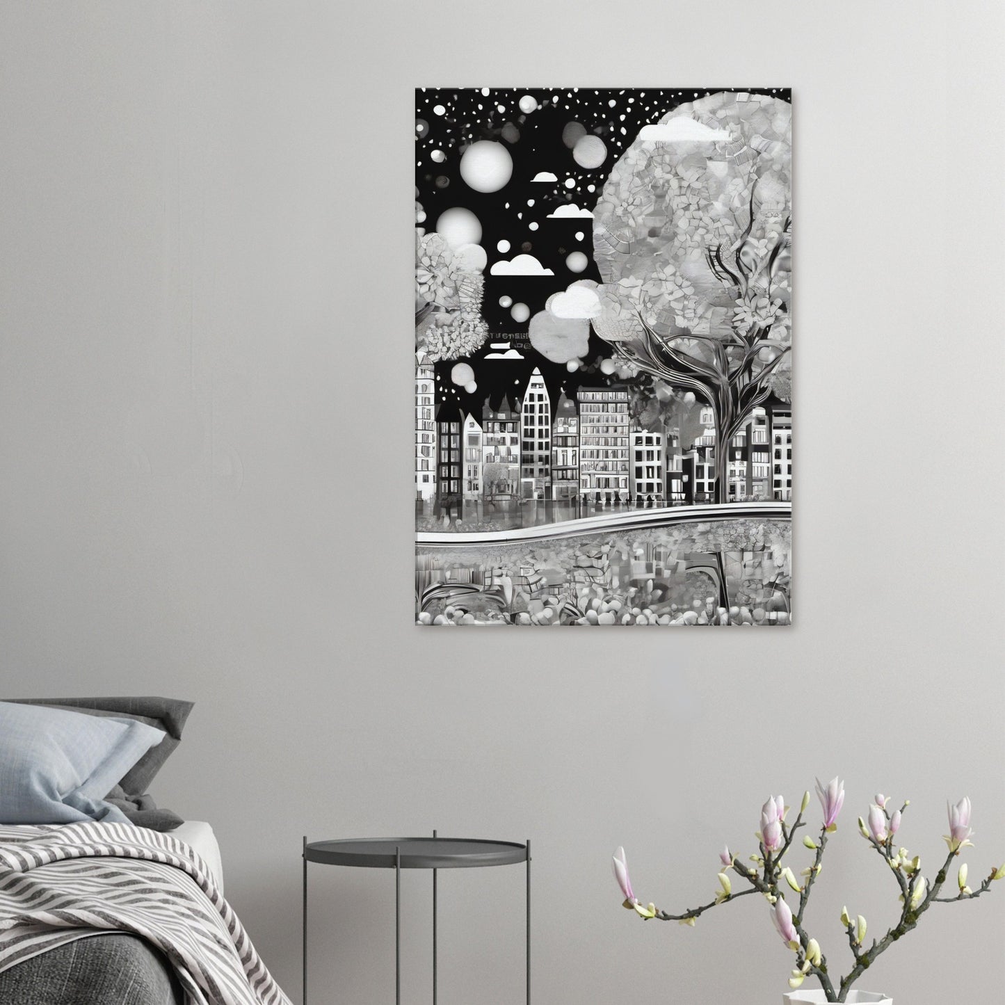 tableau design ville noir et blanc salon