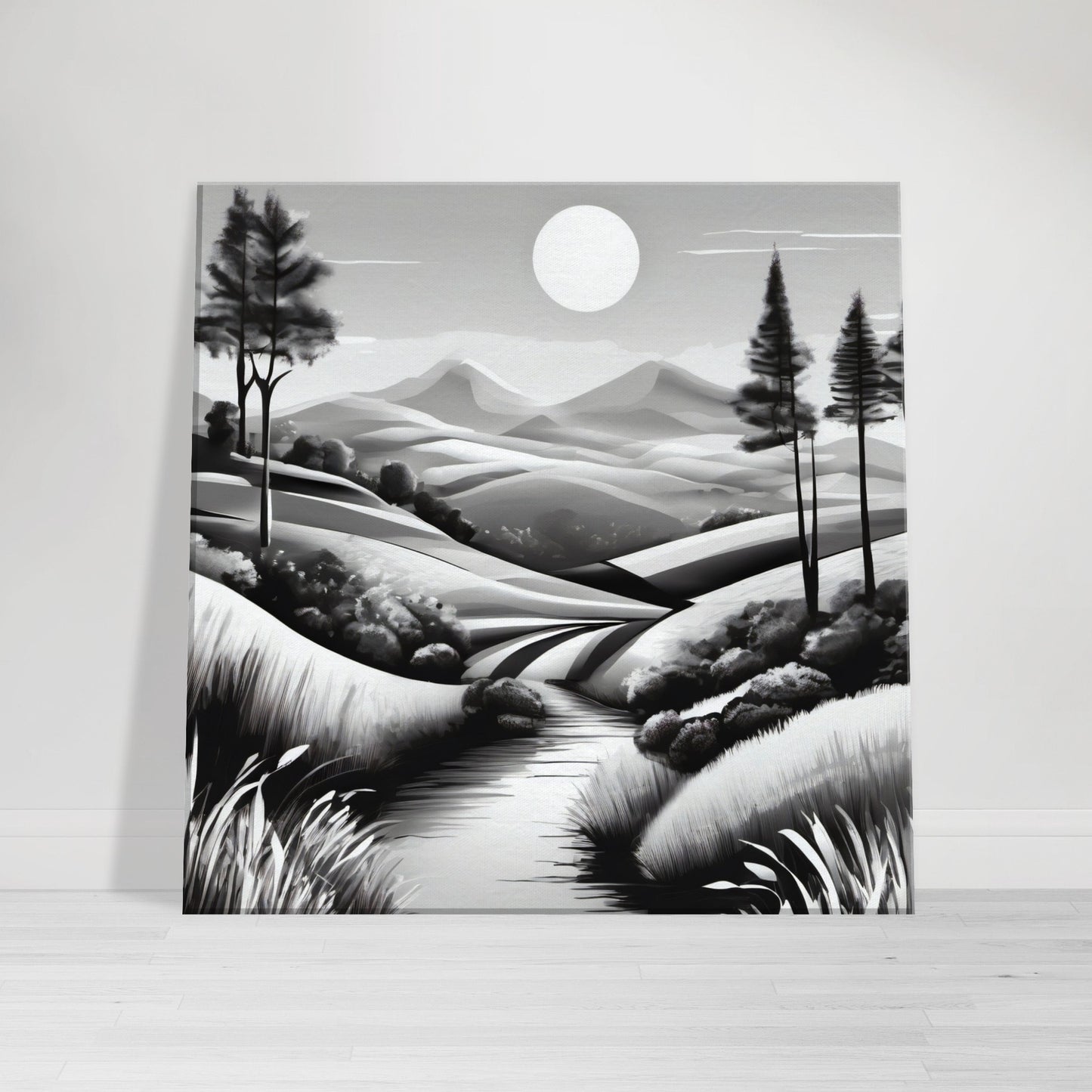 tableau de paysage en noir et blanc