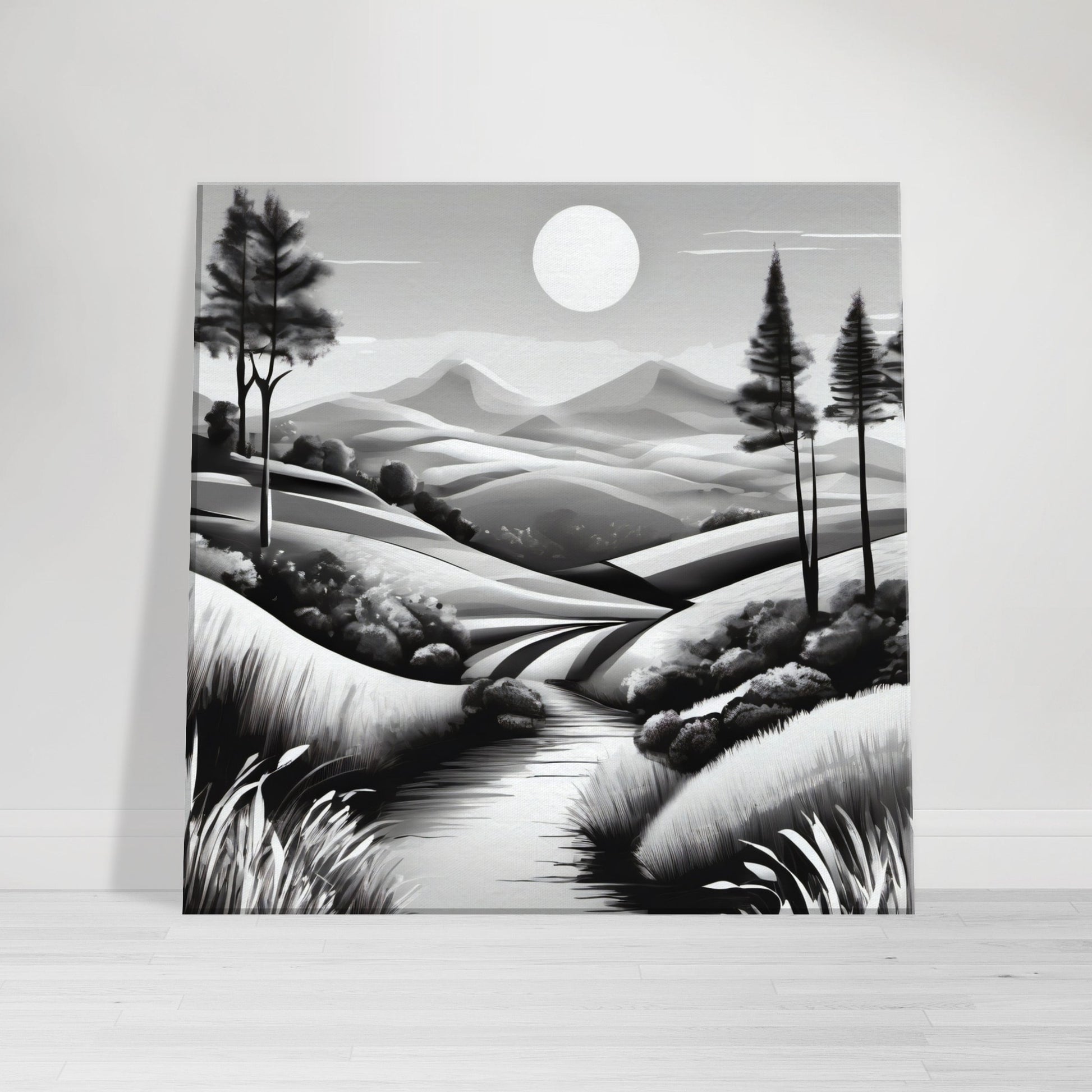 tableau de paysage en noir et blanc