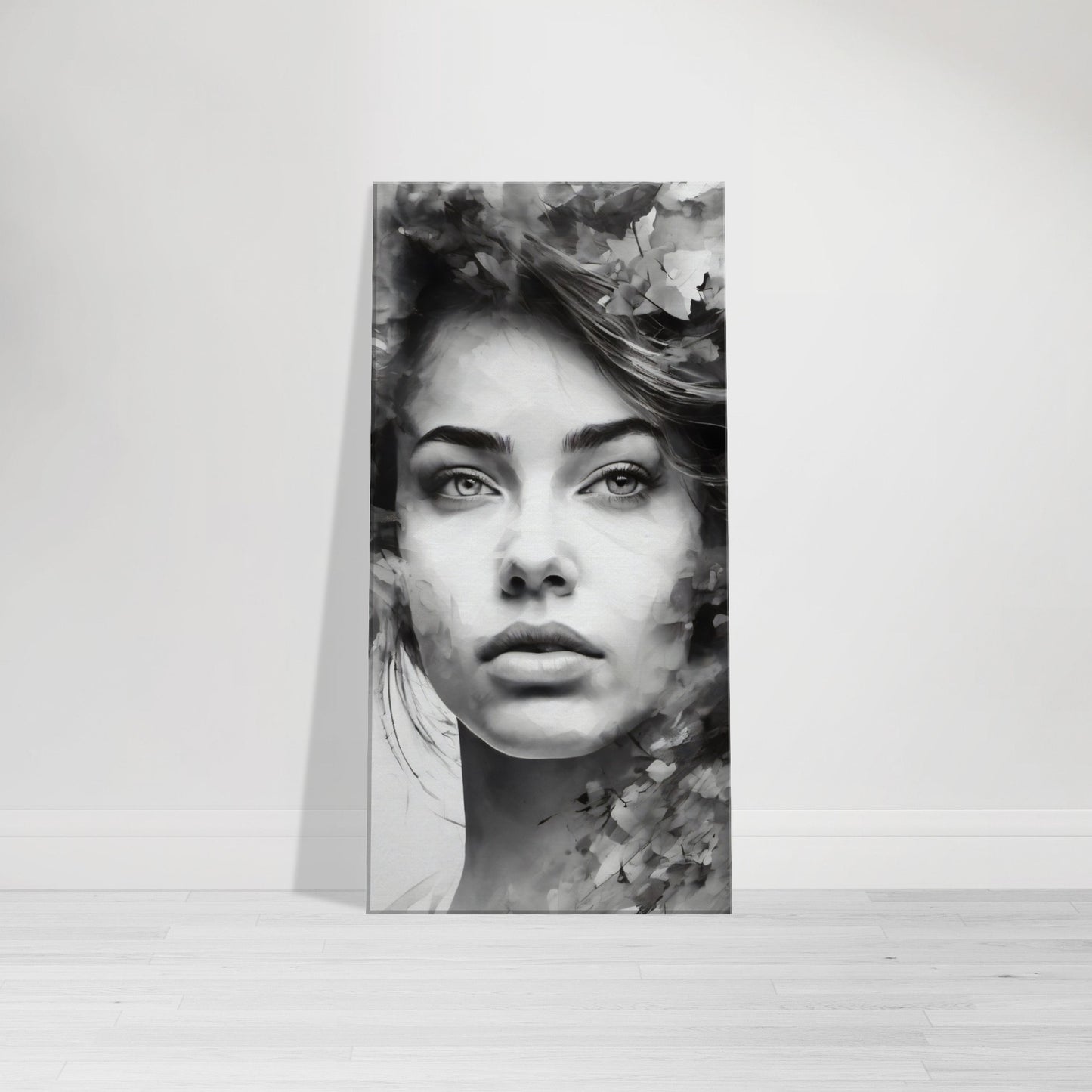 Tableau de femme pensive en noir et blanc