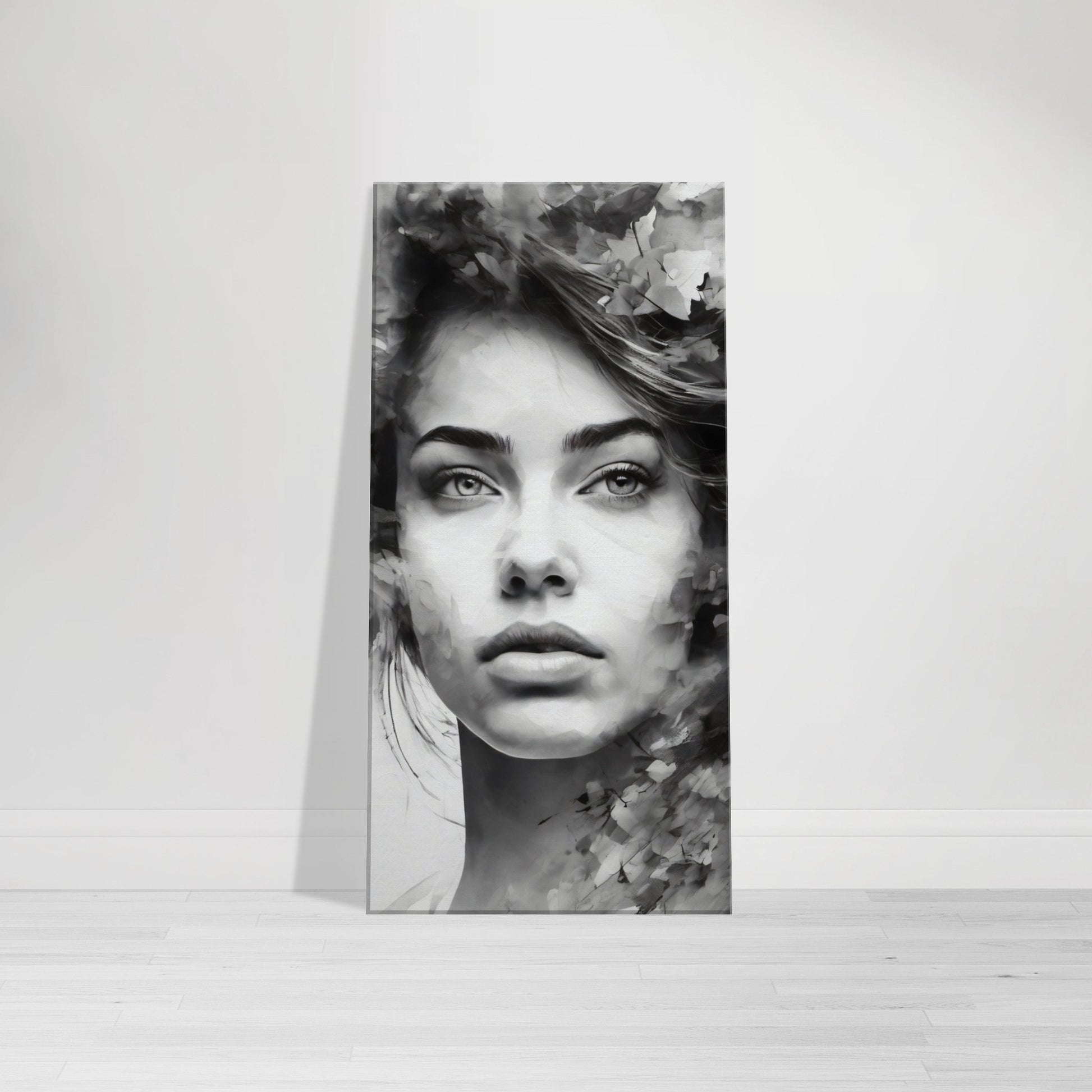 Tableau de femme pensive en noir et blanc