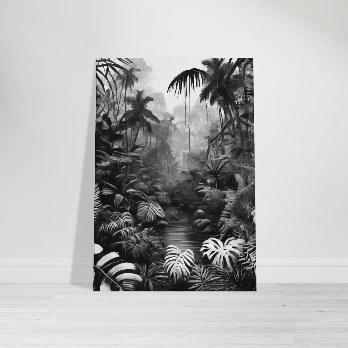 tableau jungle en noir et blanc
