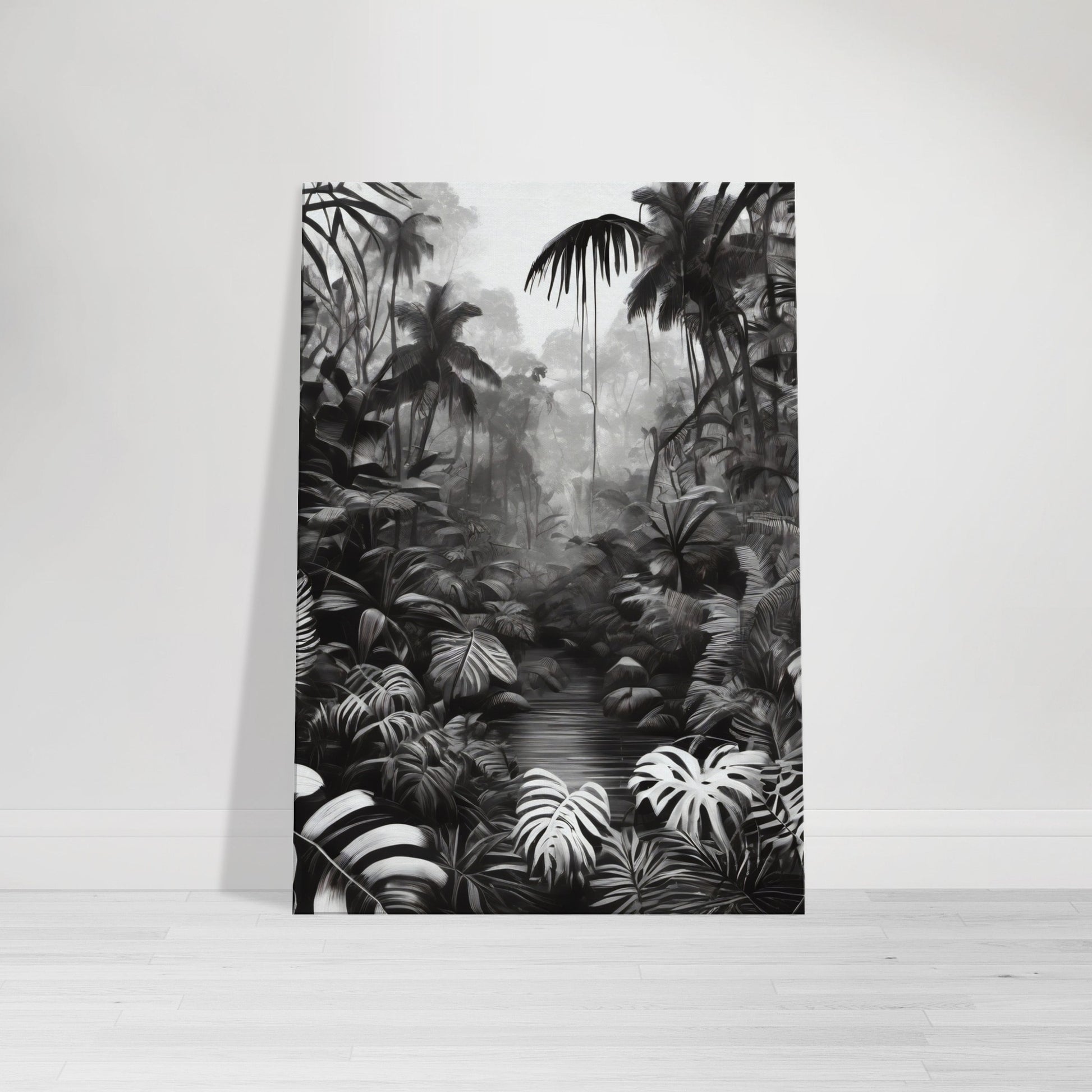 tableau jungle en noir et blanc