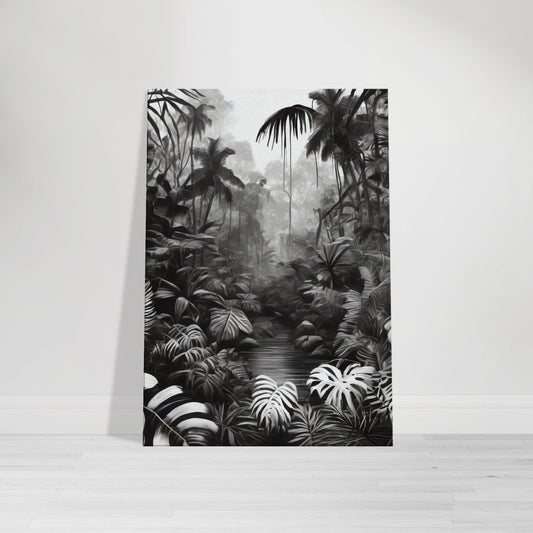 tableau jungle en noir et blanc