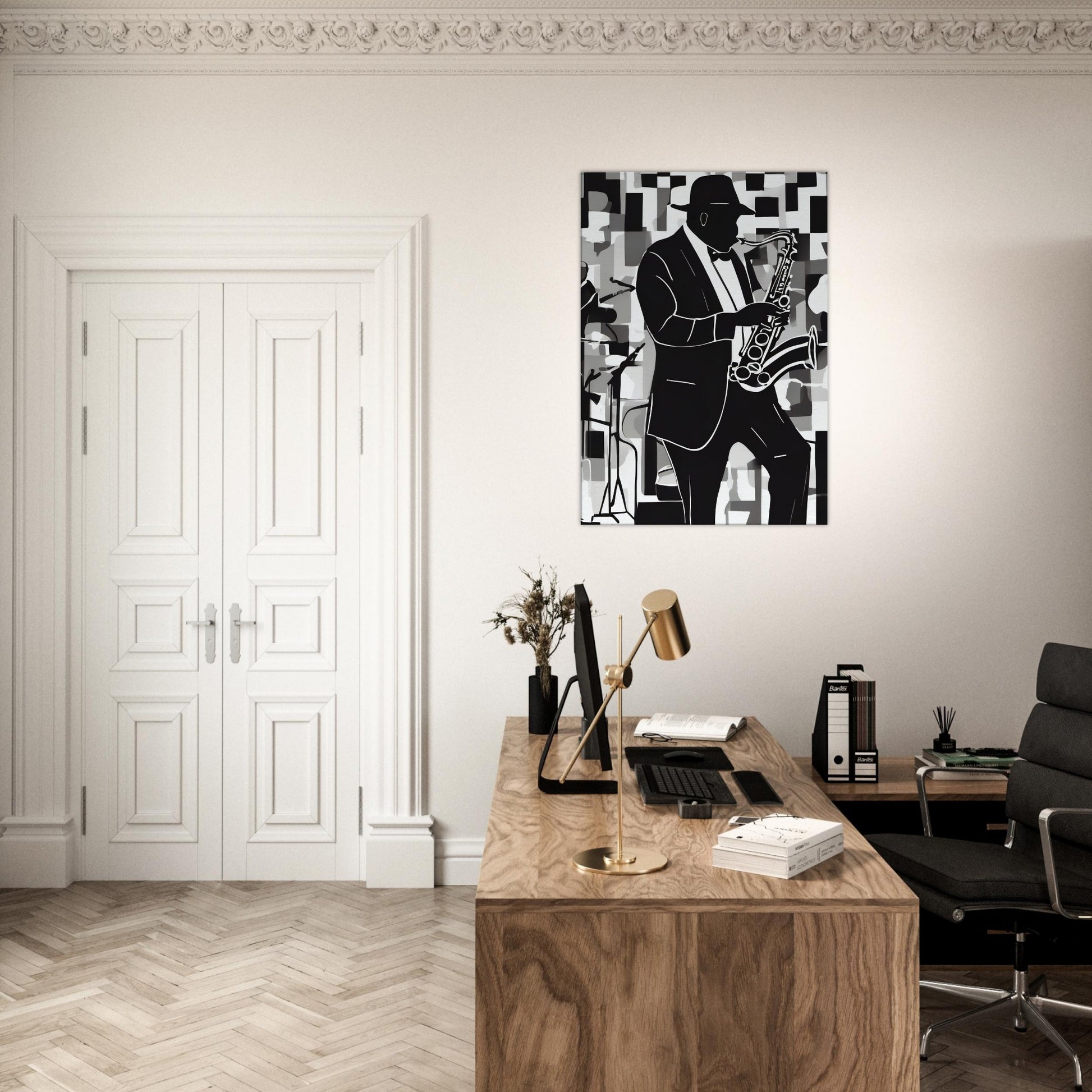 tableau de jazz en noir et blanc dans le bureau