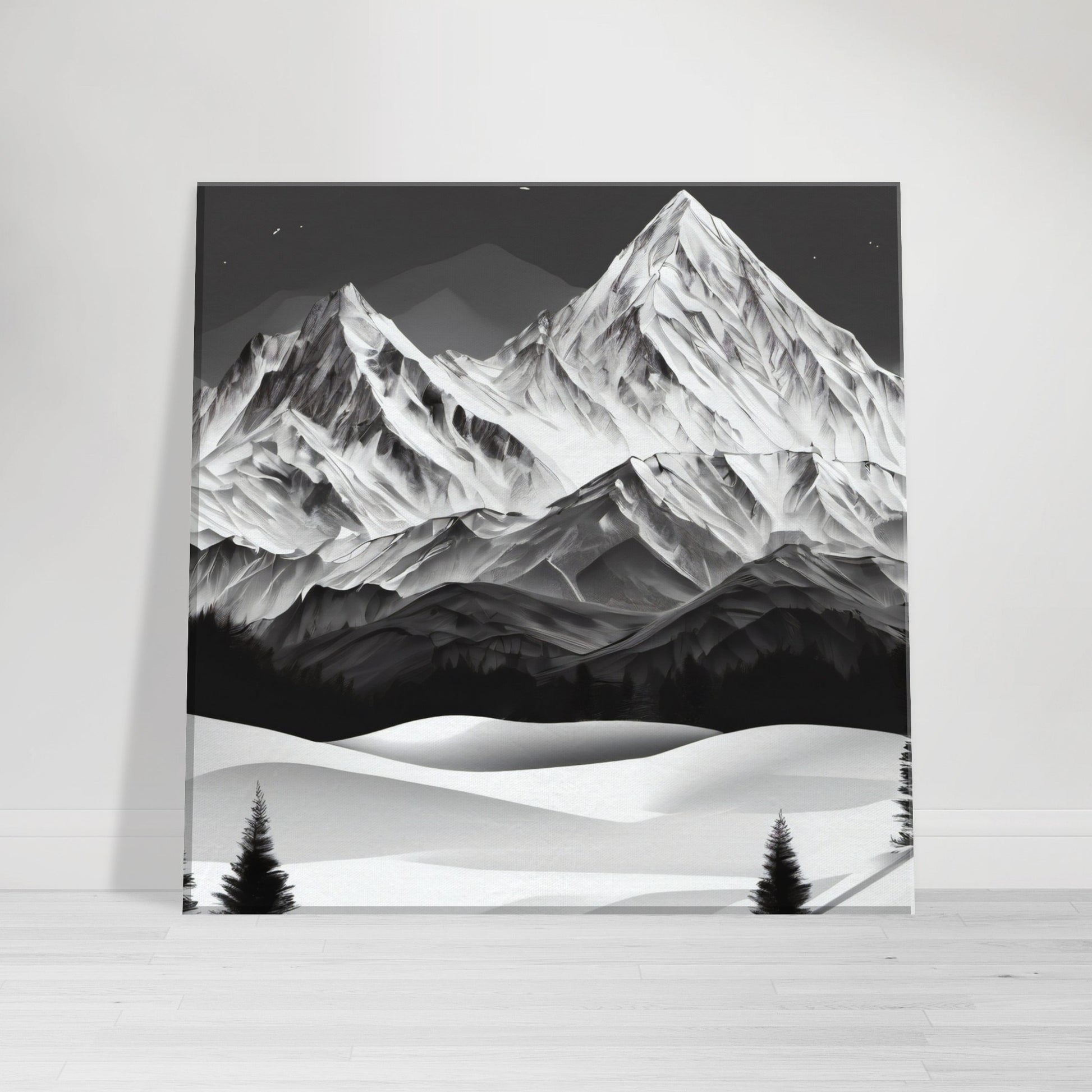 tableau de montagne en noir et blanc