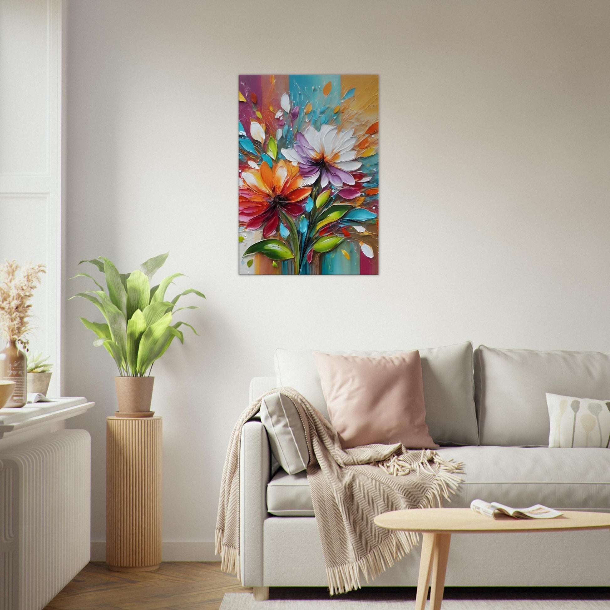 Tableau de fleurs en peinture dans le salon