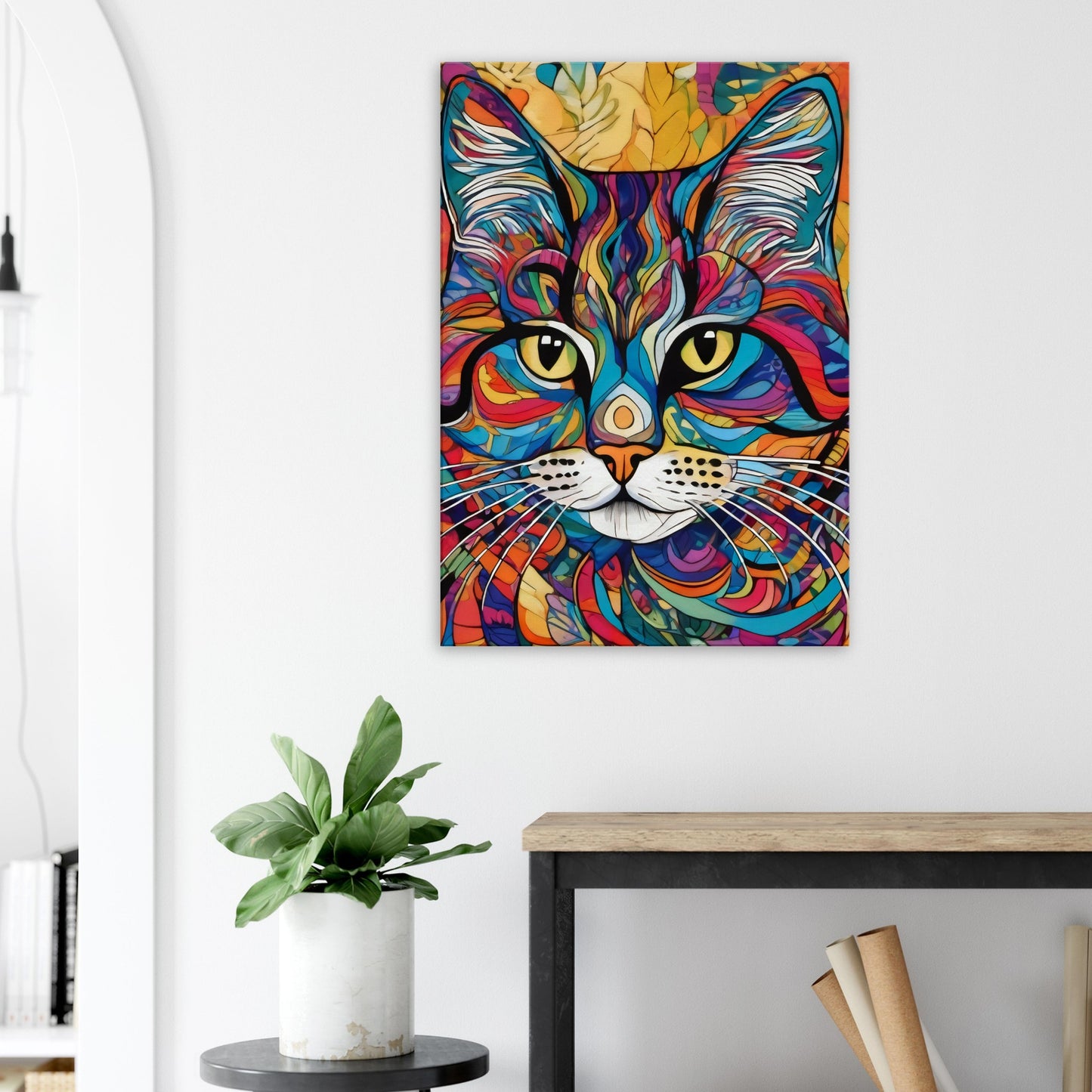 tableau chat coloré dans le salon