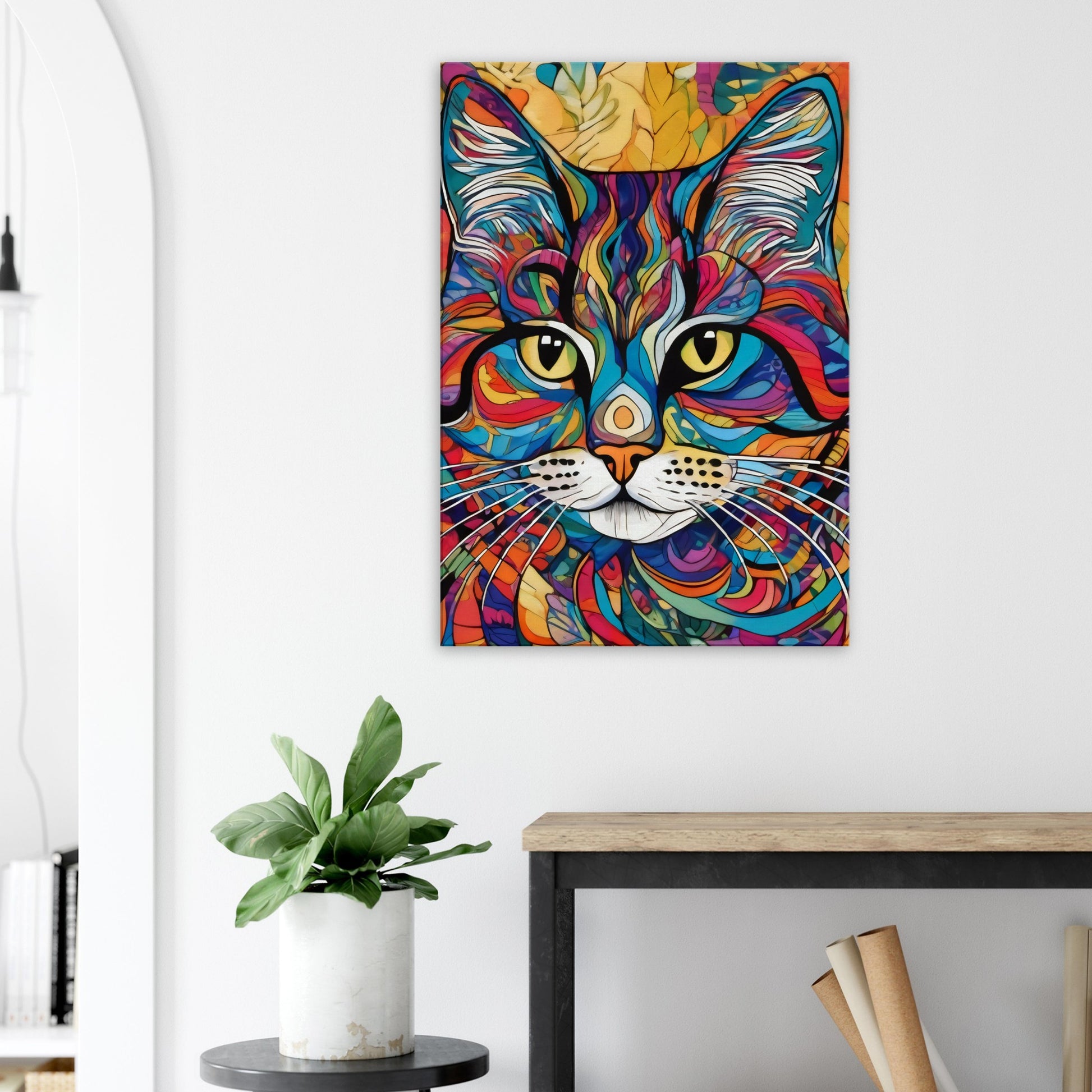 tableau chat coloré dans le salon