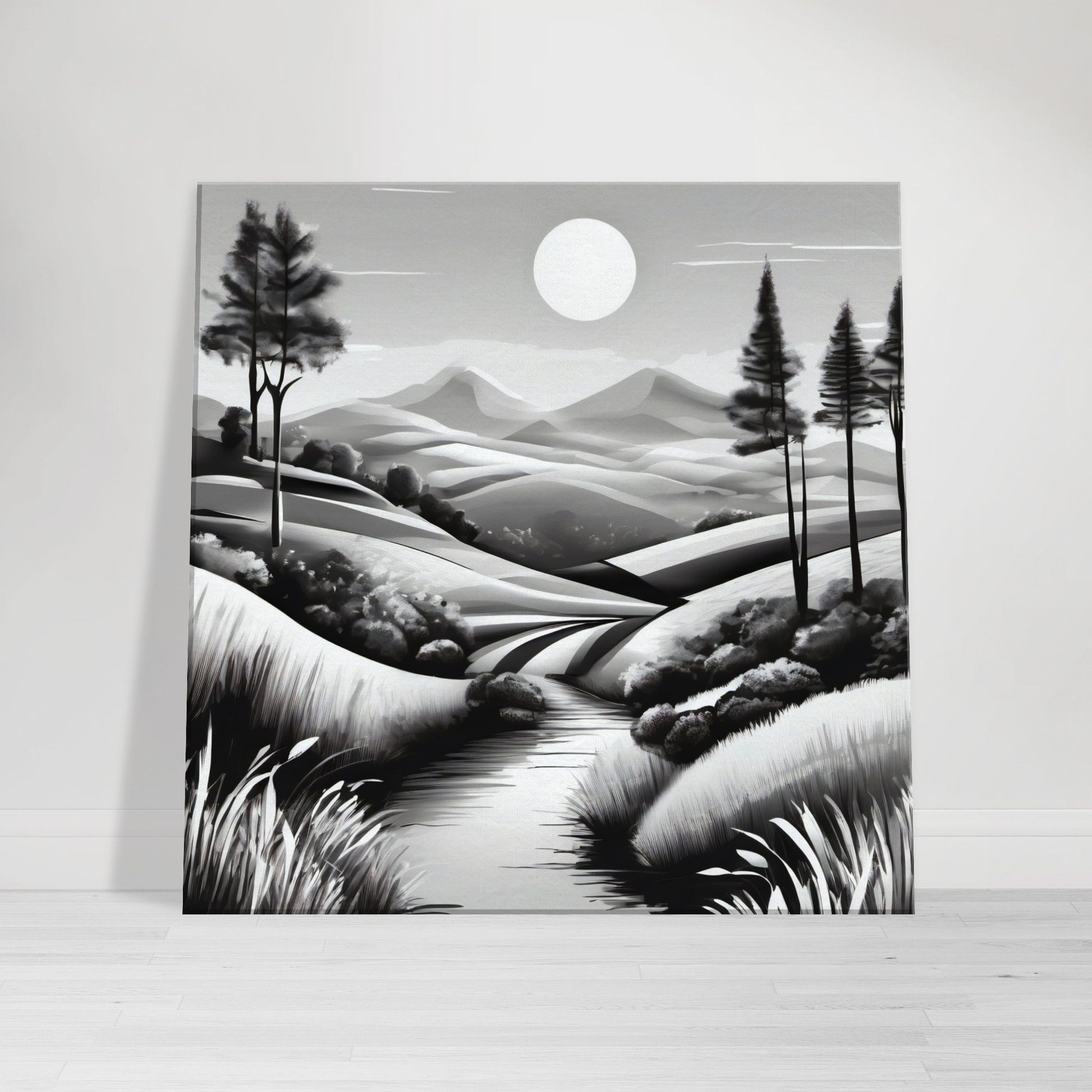 tableau de paysage en noir et blanc