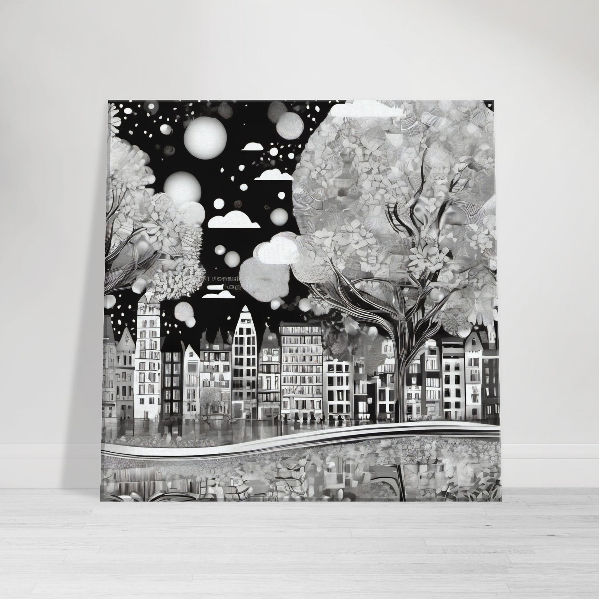 tableau design ville noir et blanc
