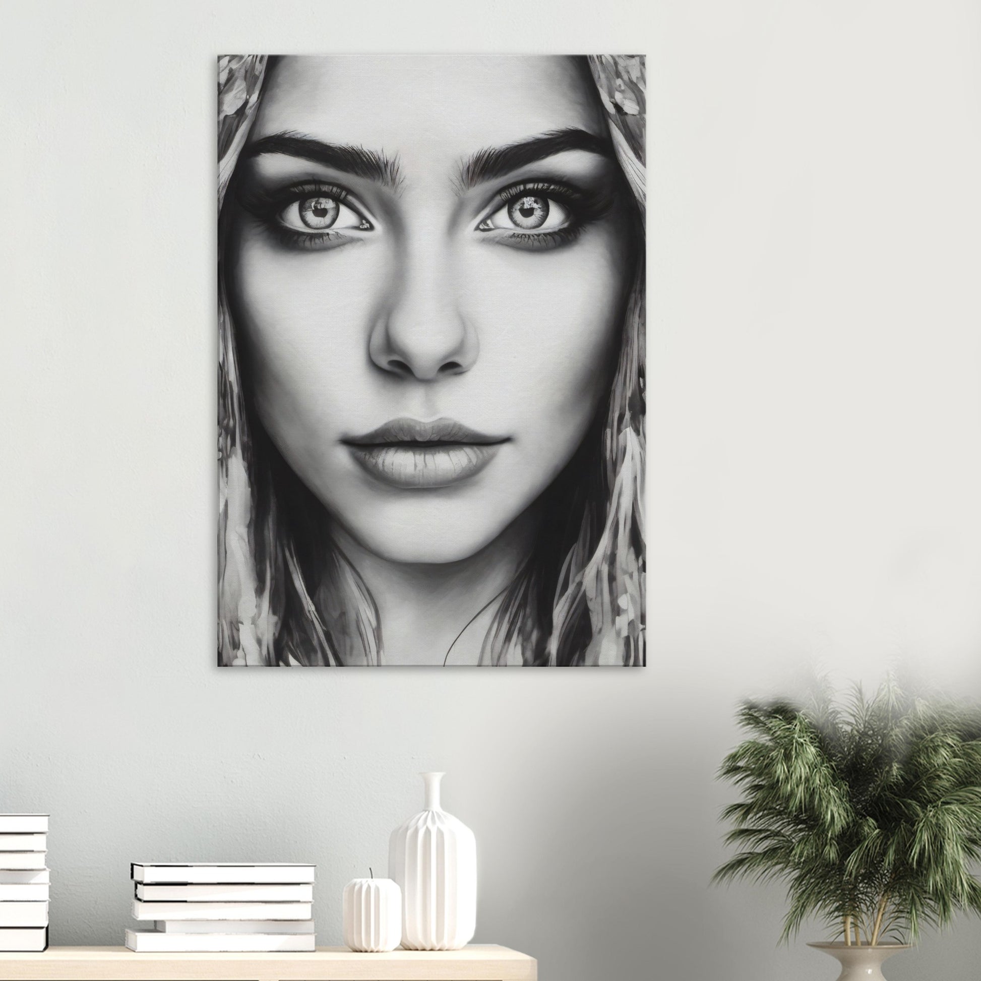 tableau visage femme noir et blanc salon