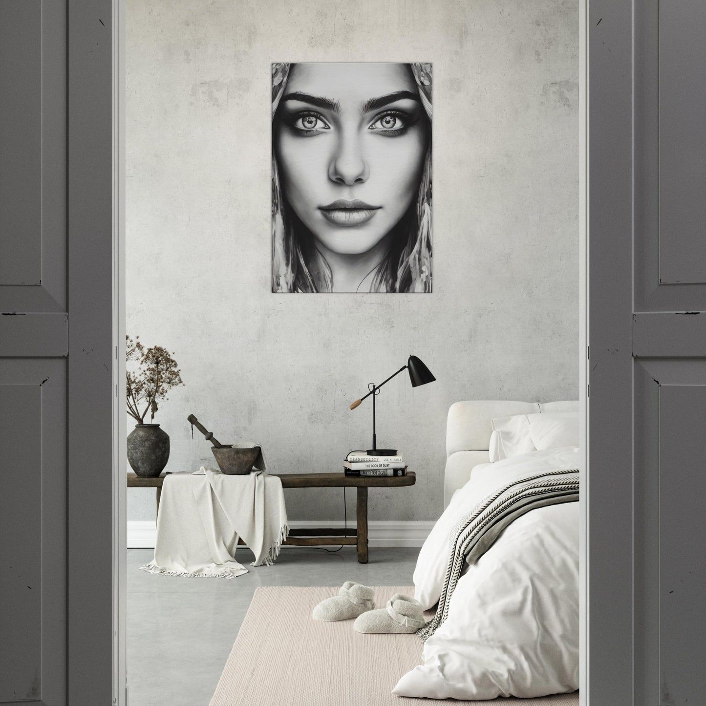 tableau visage femme noir et blanc chambre