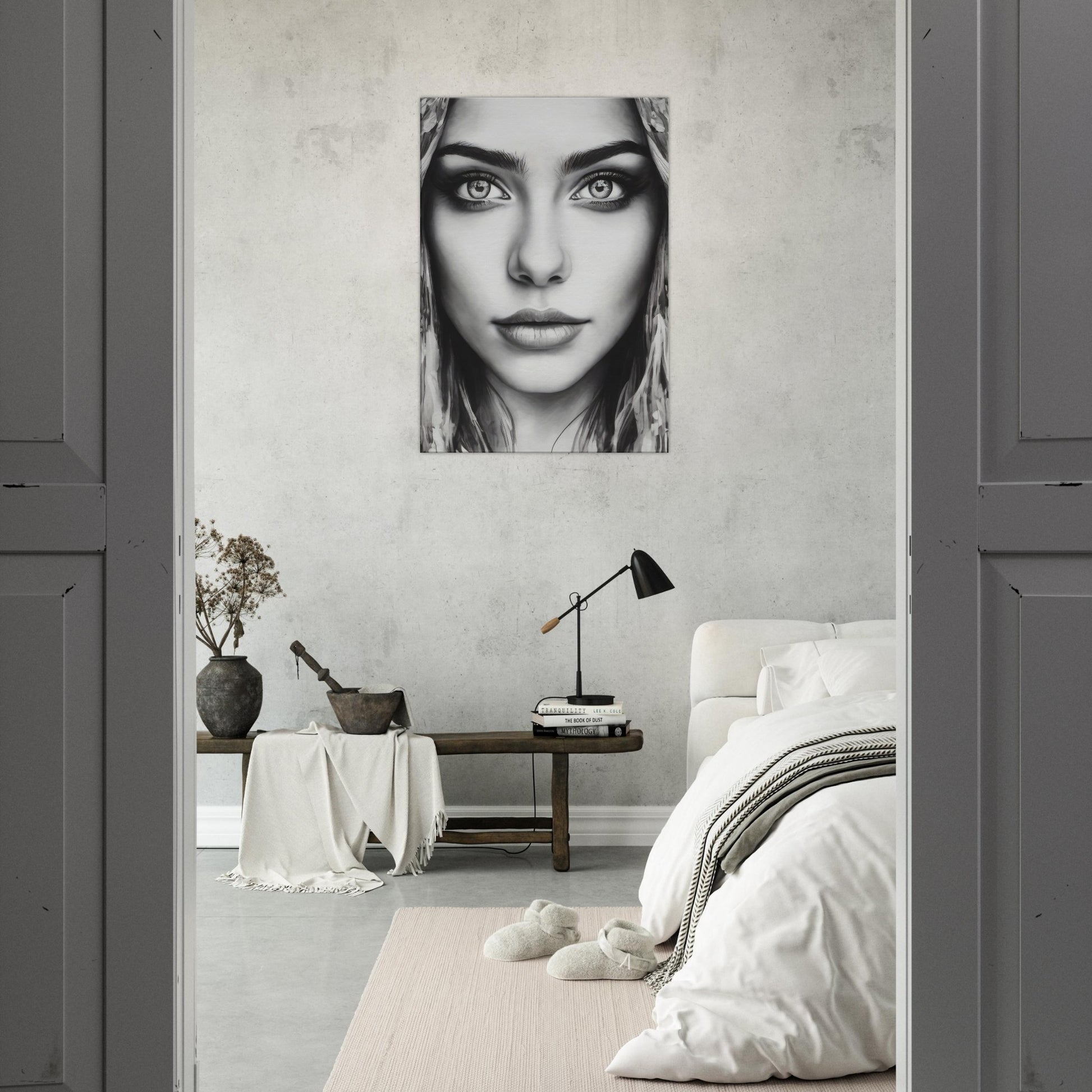 tableau visage femme noir et blanc chambre