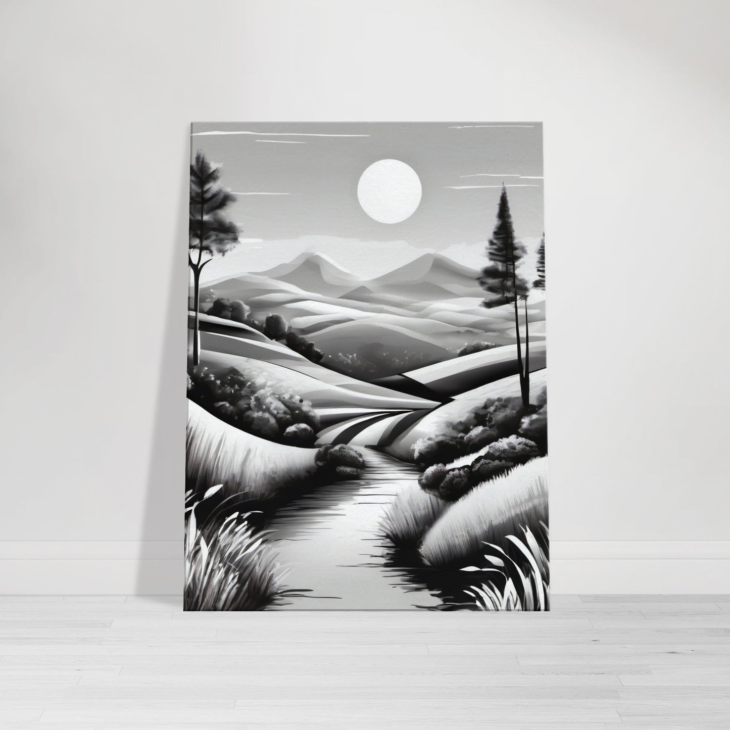 tableau de paysage en noir et blanc