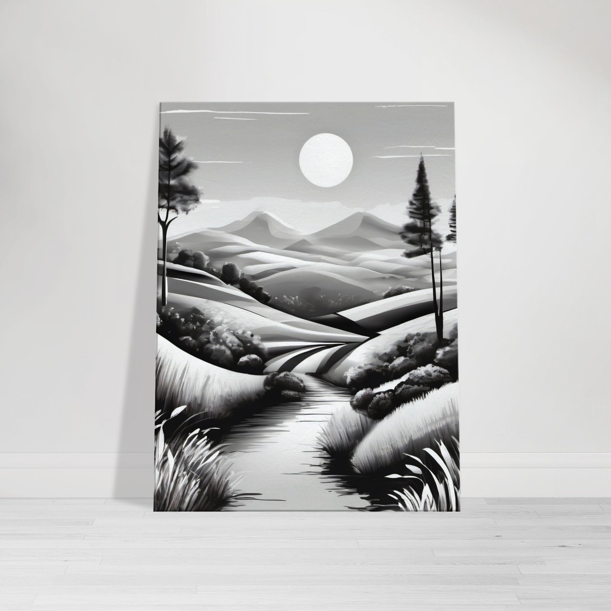 tableau de paysage en noir et blanc