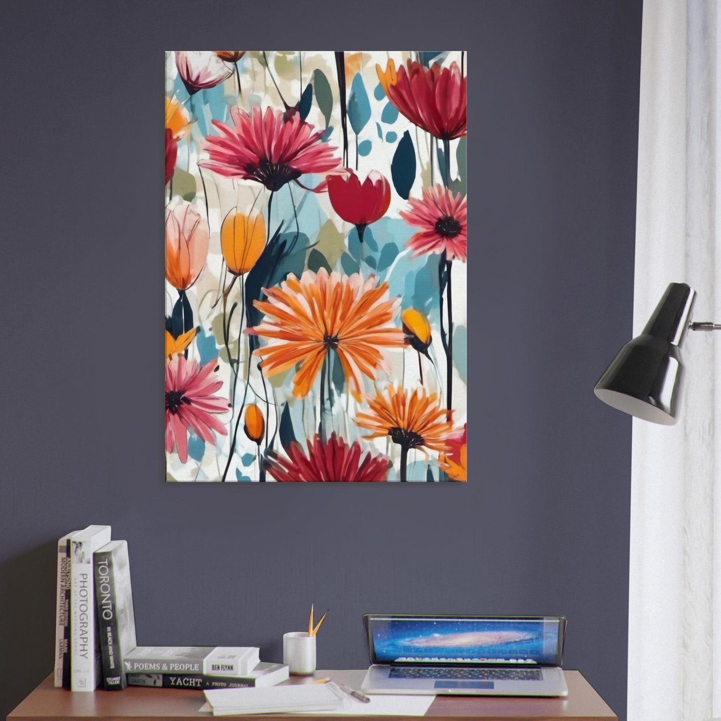 tableau de fleurs contemporain pour le bureau