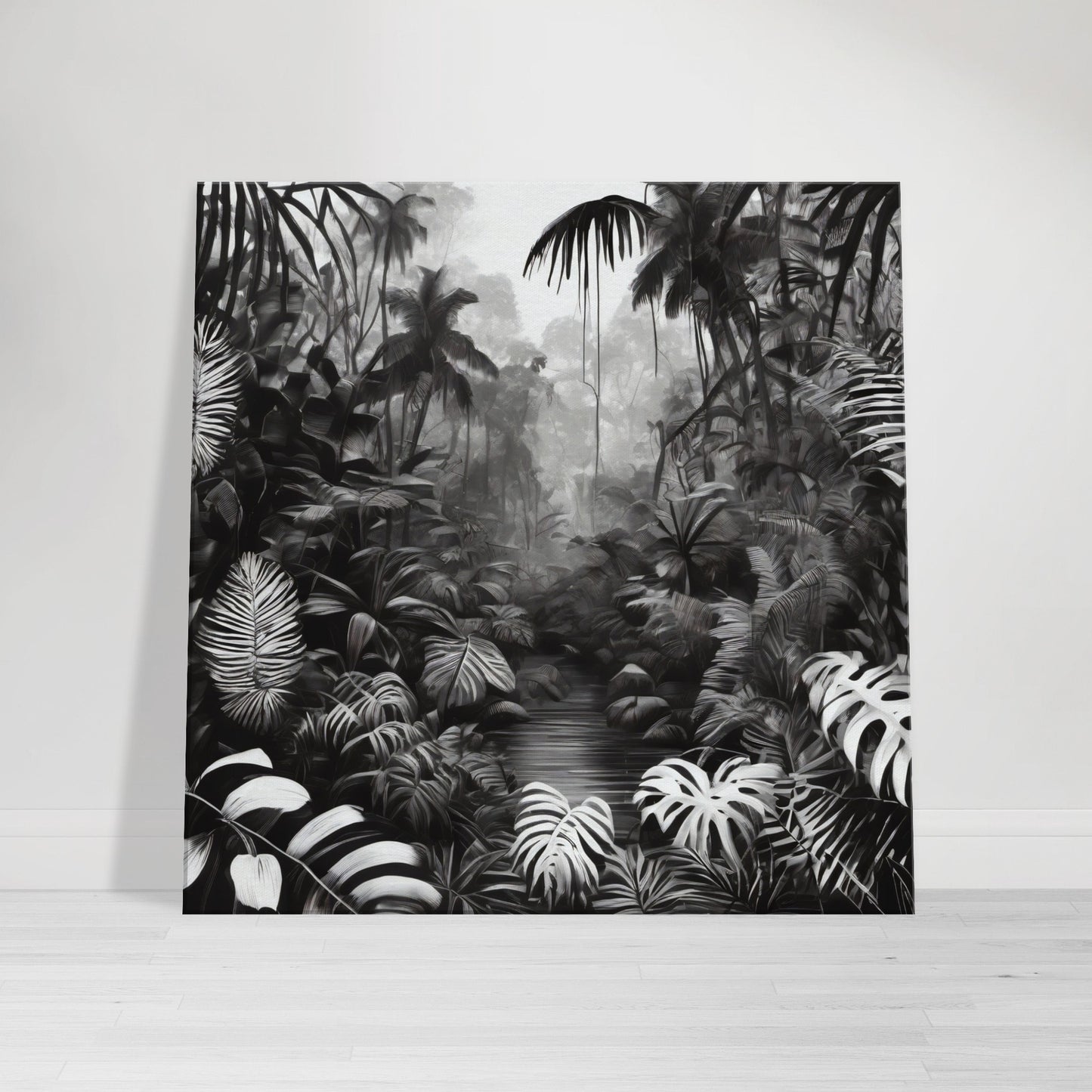 tableau jungle en noir et blanc