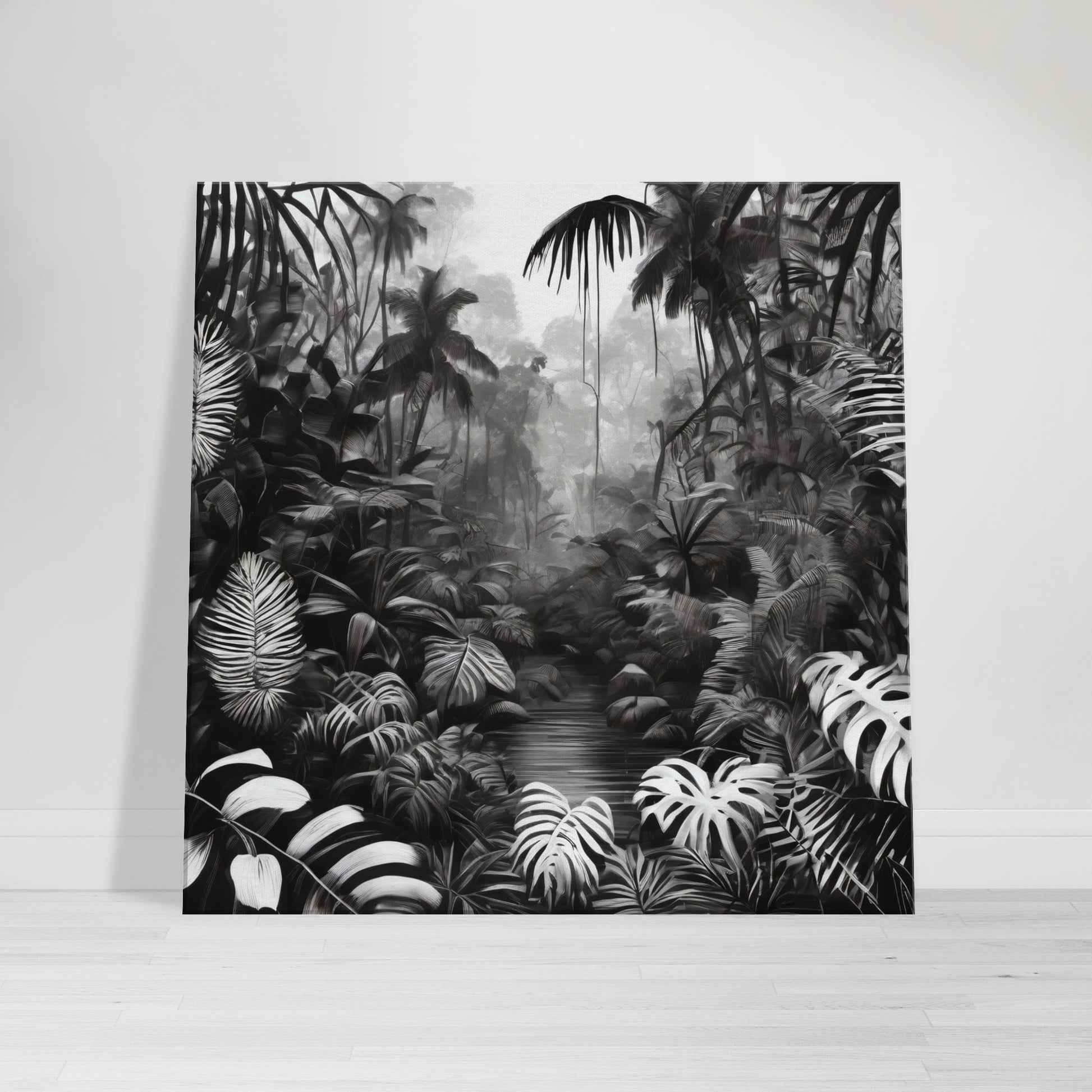tableau jungle en noir et blanc