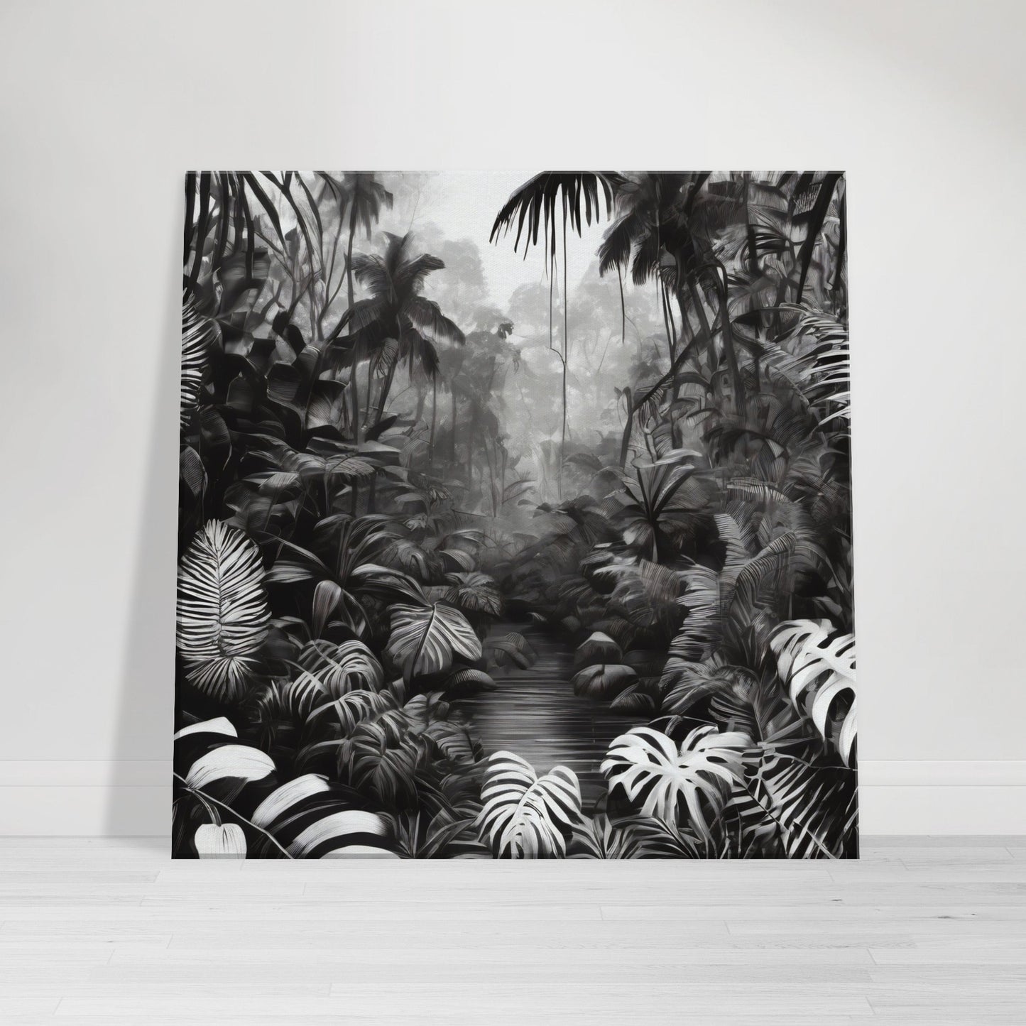 tableau jungle en noir et blanc