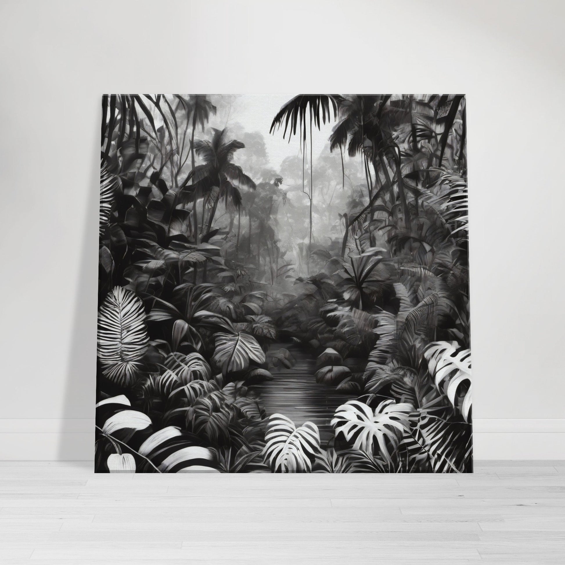 tableau jungle en noir et blanc