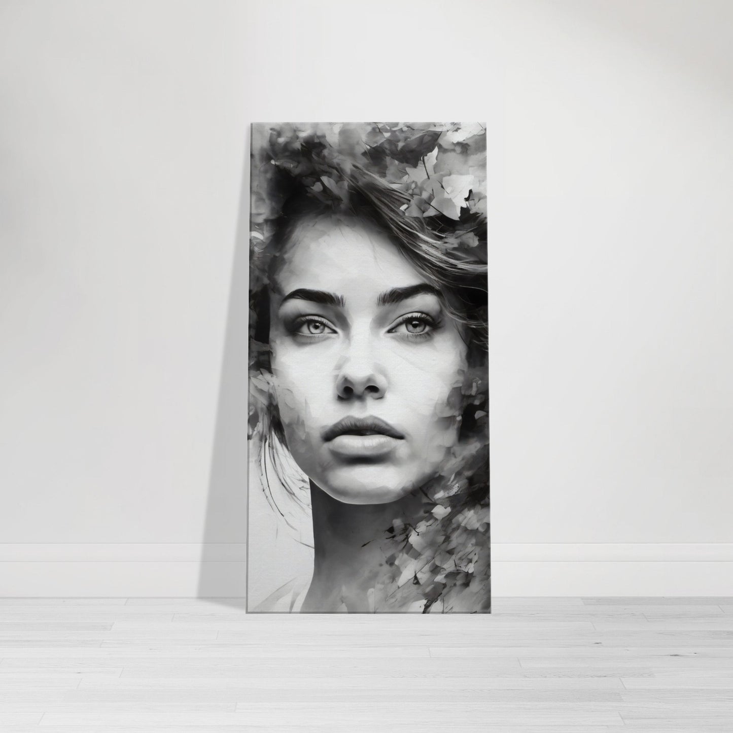 Tableau de femme pensive en noir et blanc