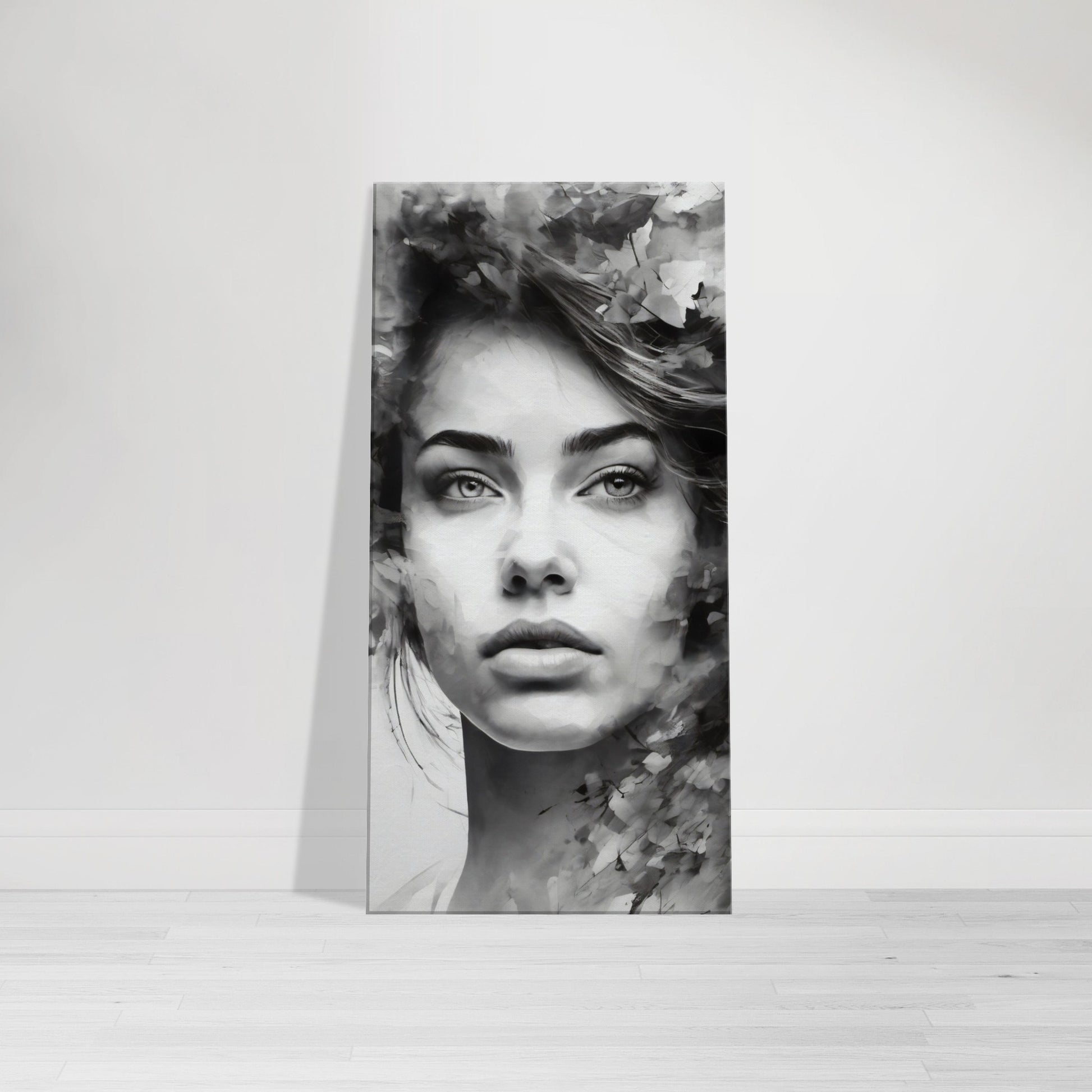 Tableau de femme pensive en noir et blanc