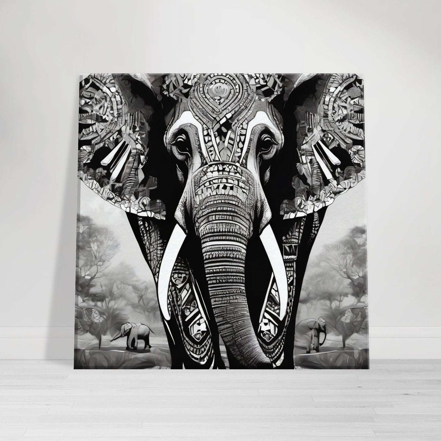 tableau elephant noir et blanc