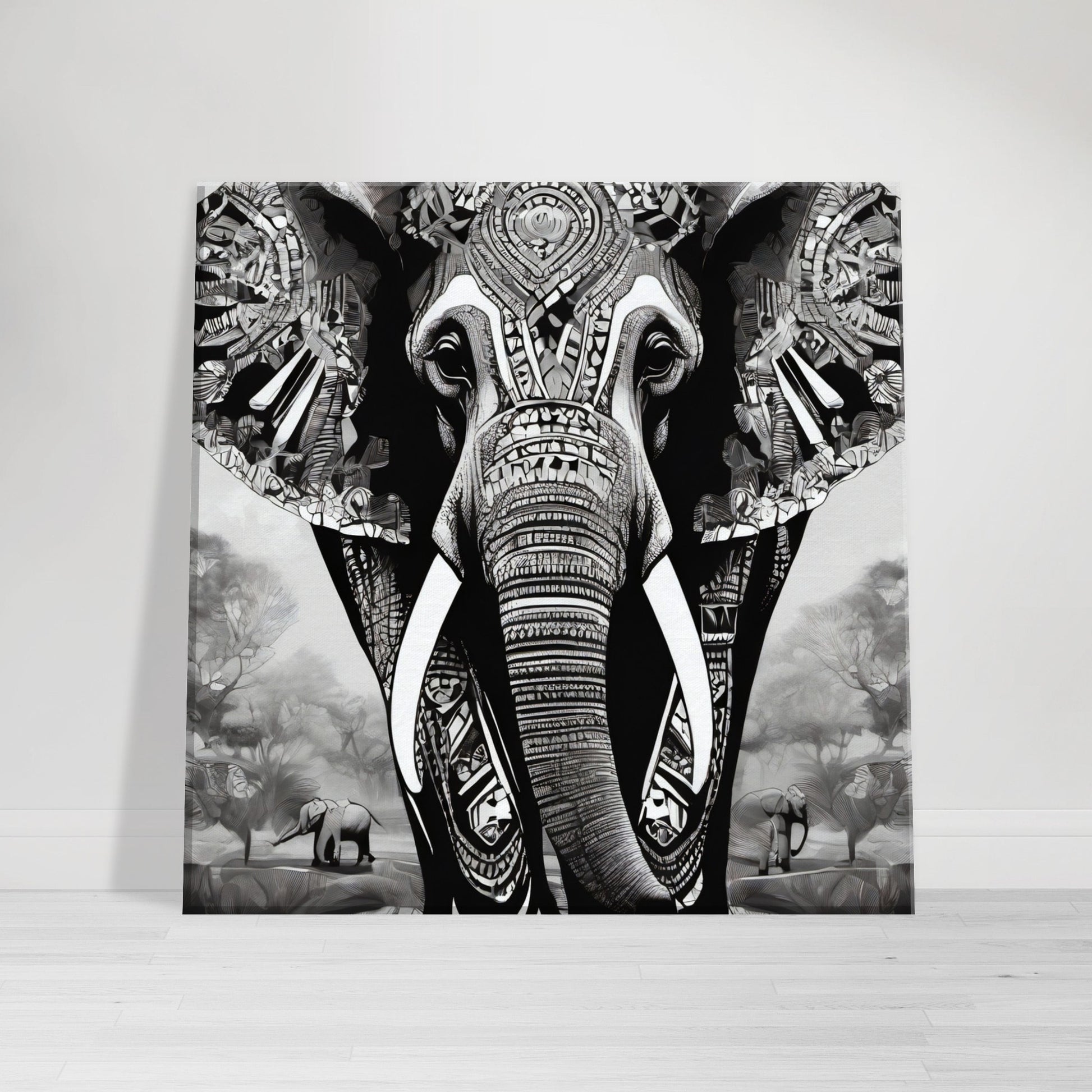 tableau elephant noir et blanc