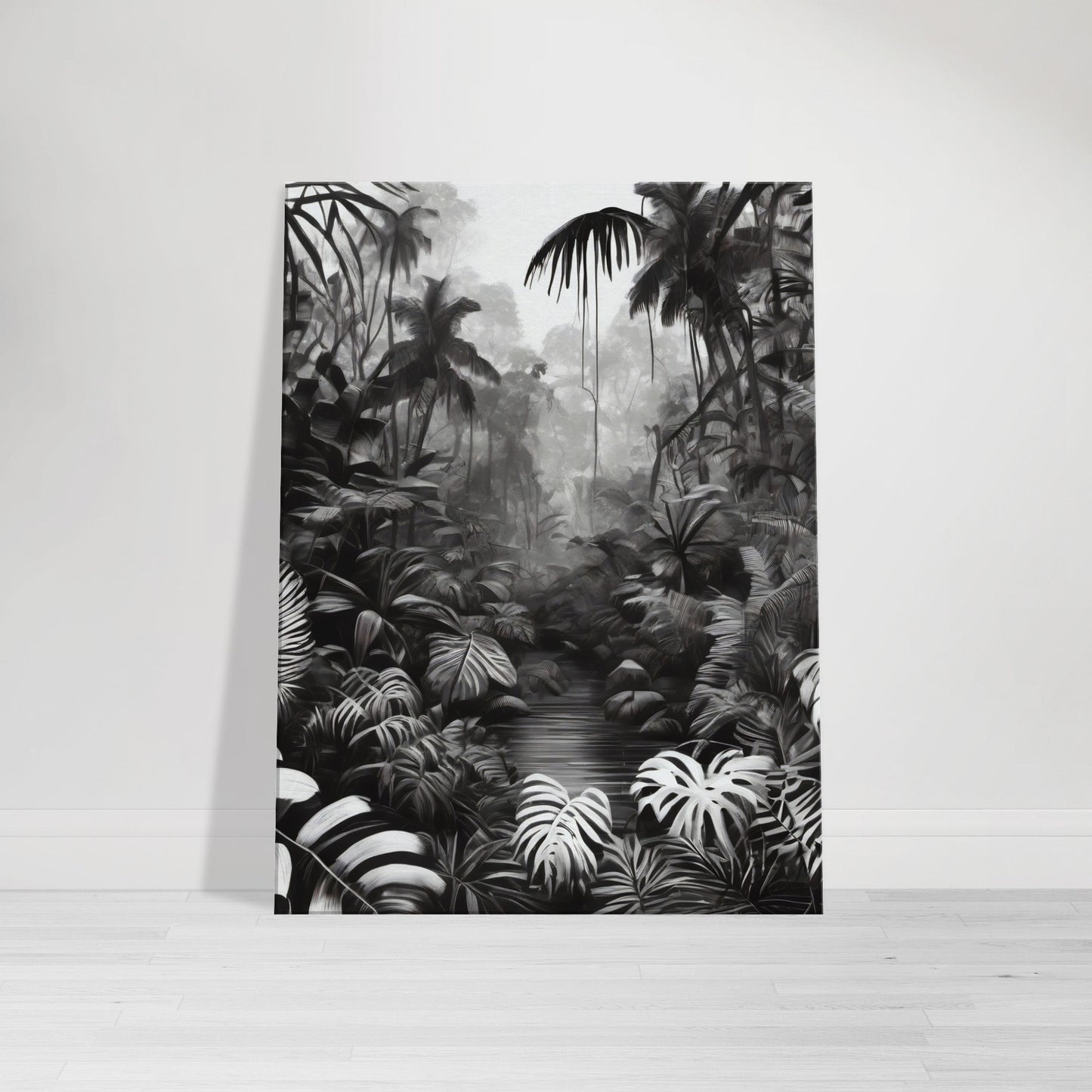 tableau jungle en noir et blanc