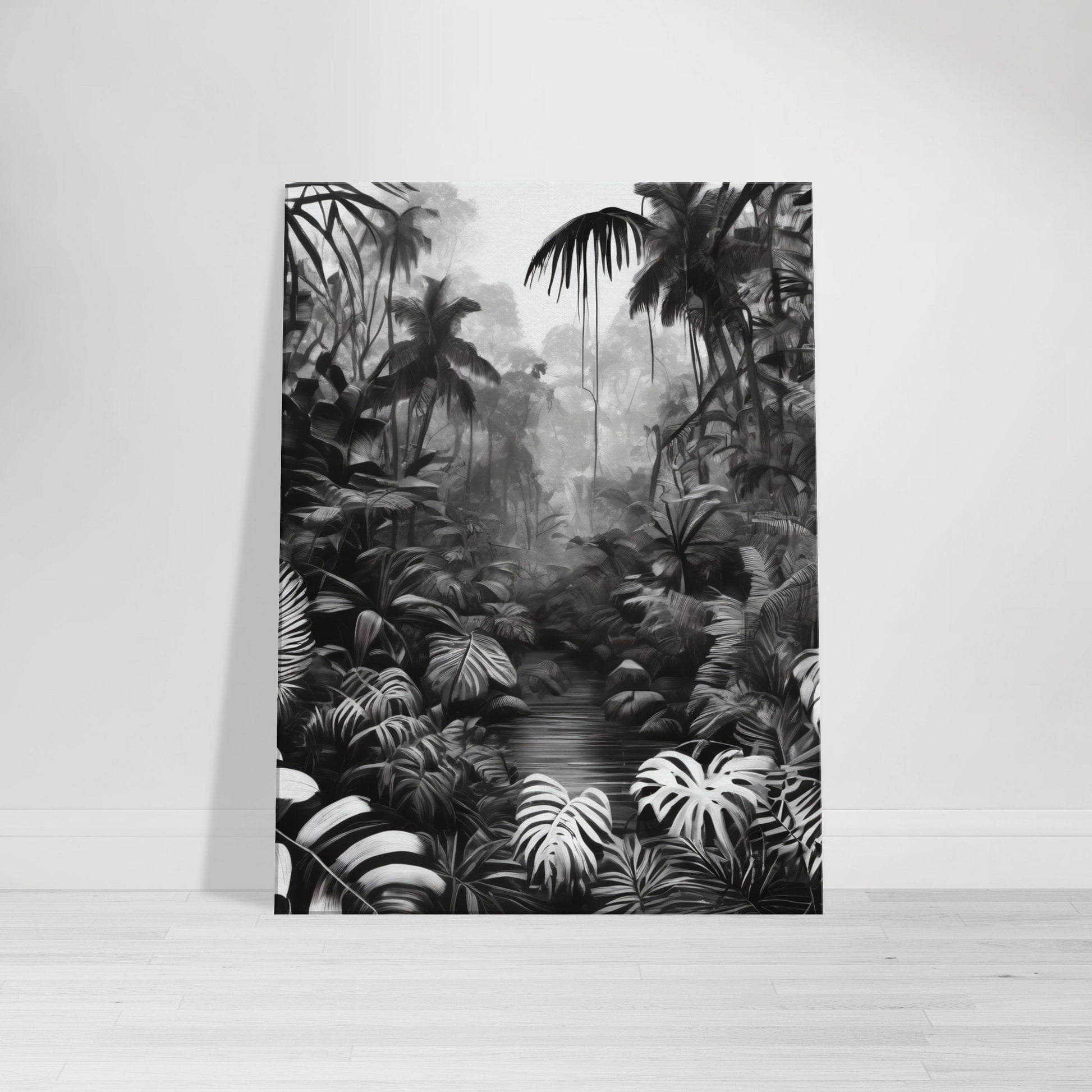 tableau jungle en noir et blanc