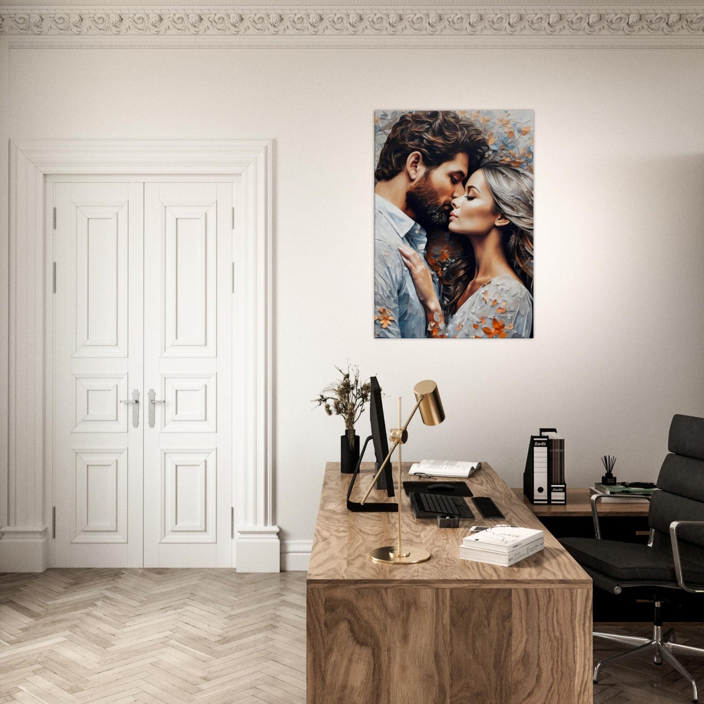 tableau design d'un couple d'amoureux dans le bureau