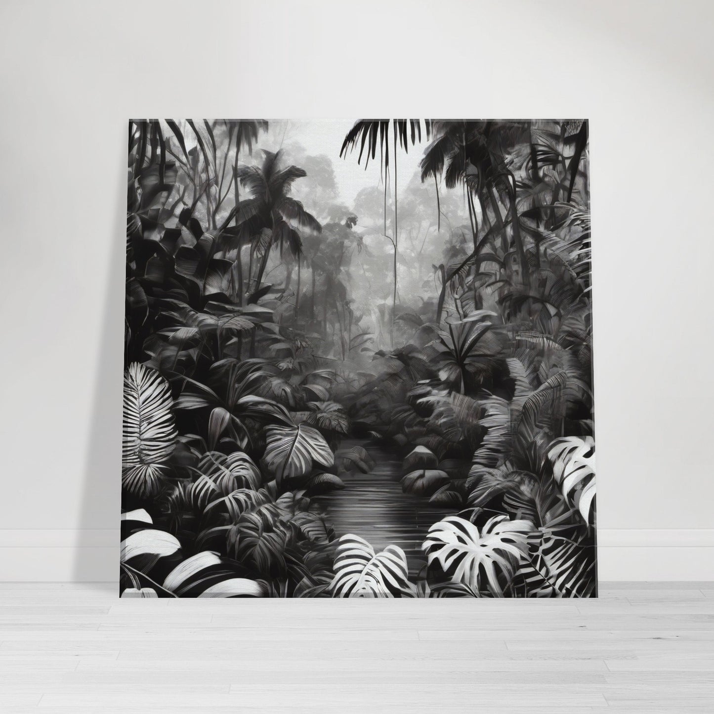 tableau jungle en noir et blanc