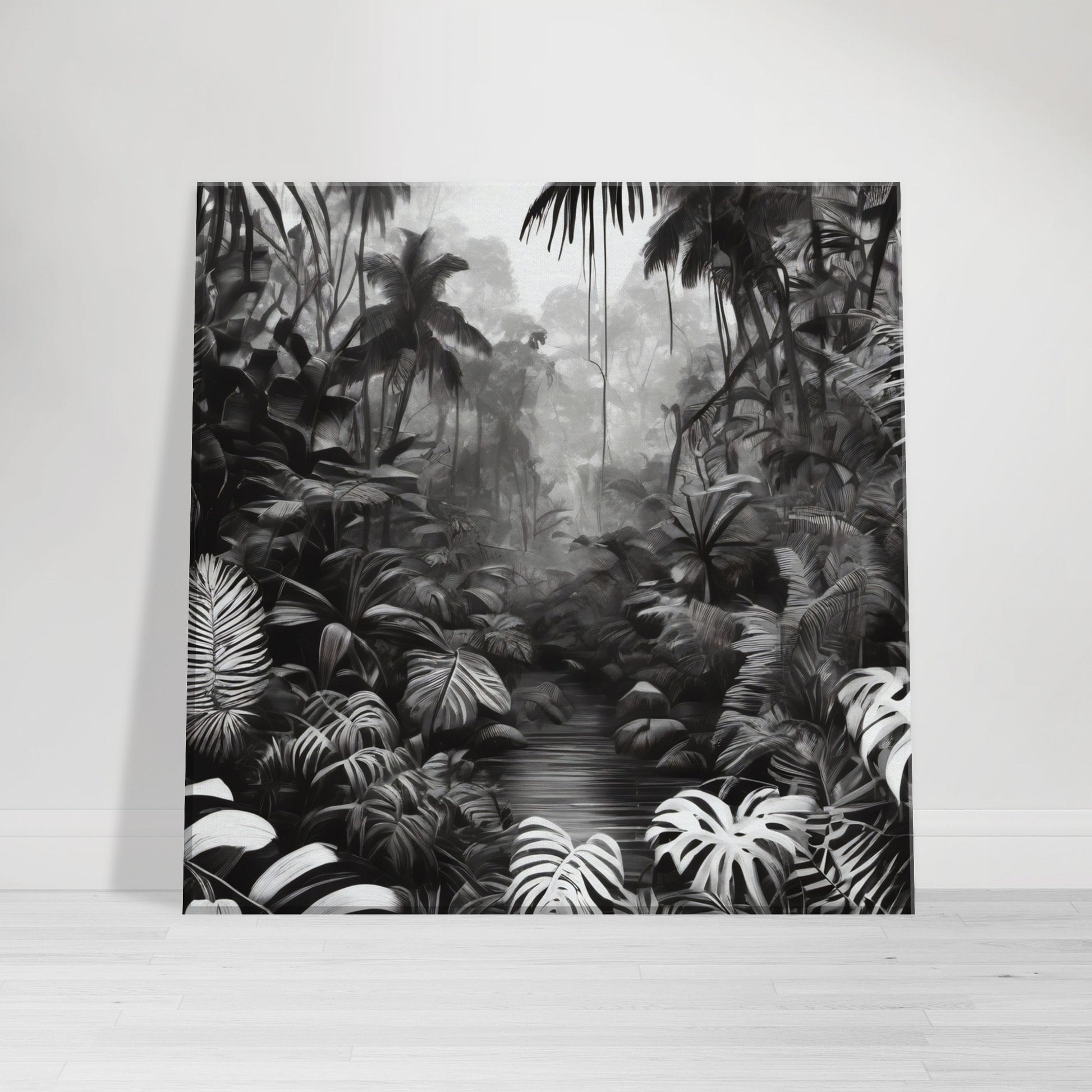 tableau jungle en noir et blanc