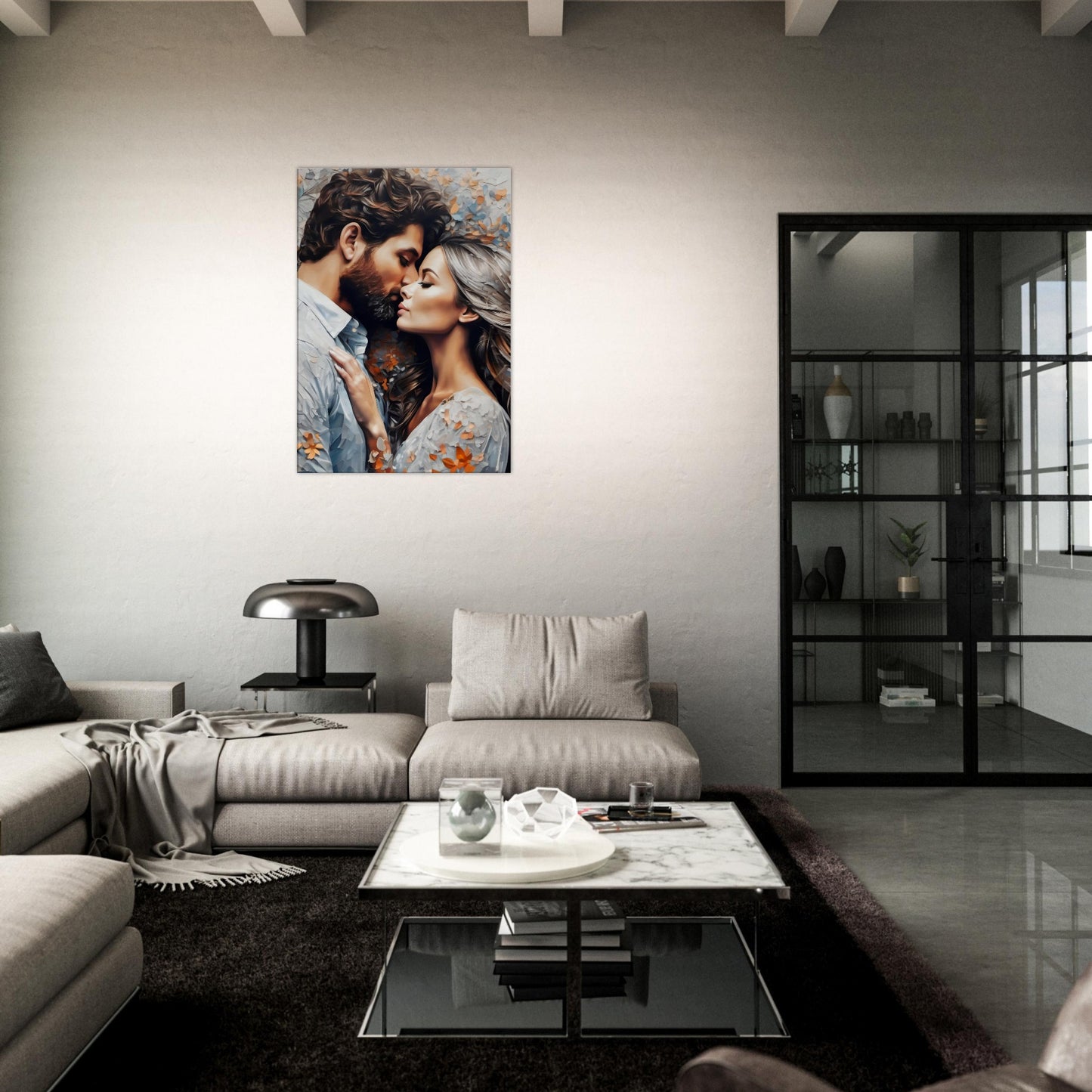 tableau design d'un couple d'amoureux dans le salon