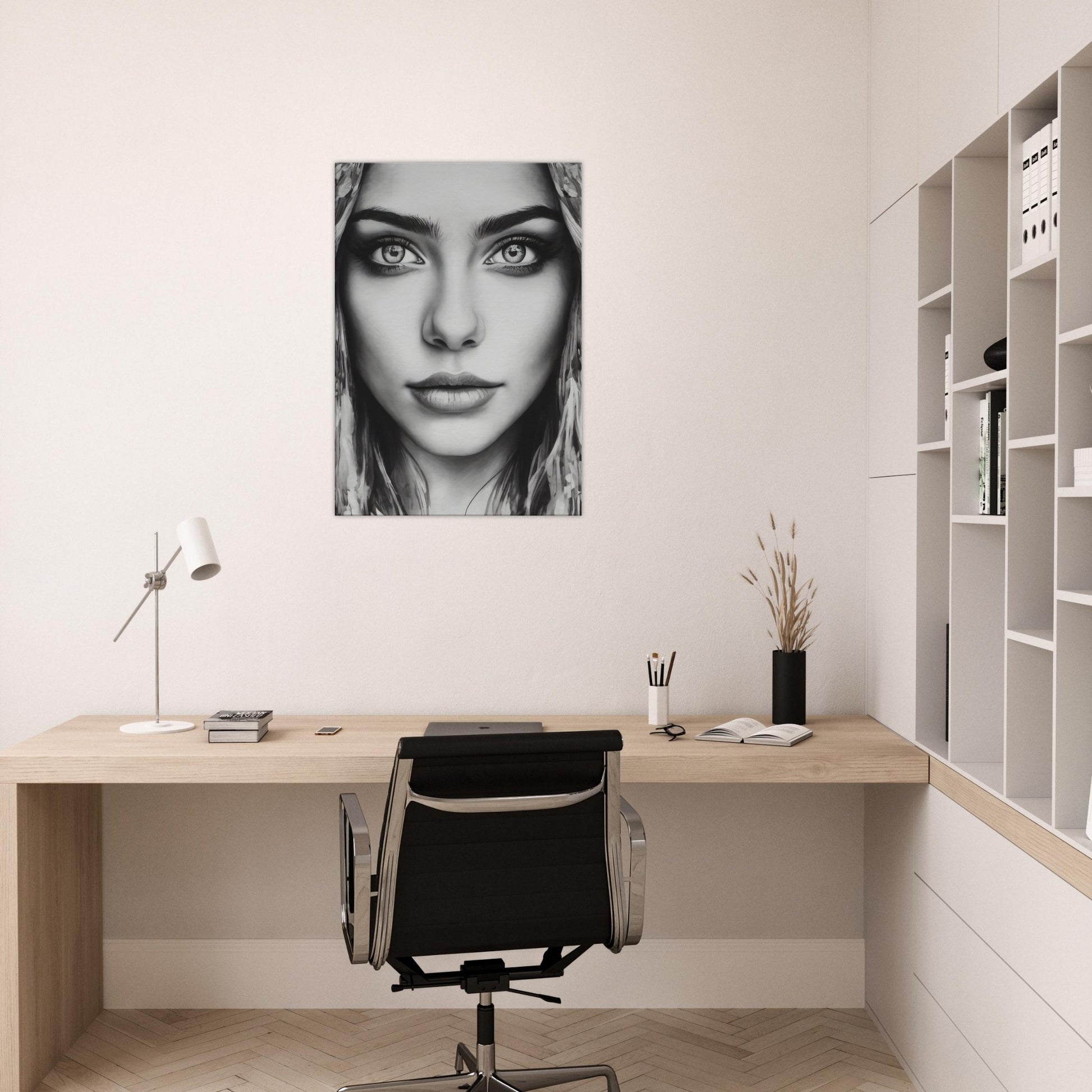 tableau visage femme noir et blanc bureau