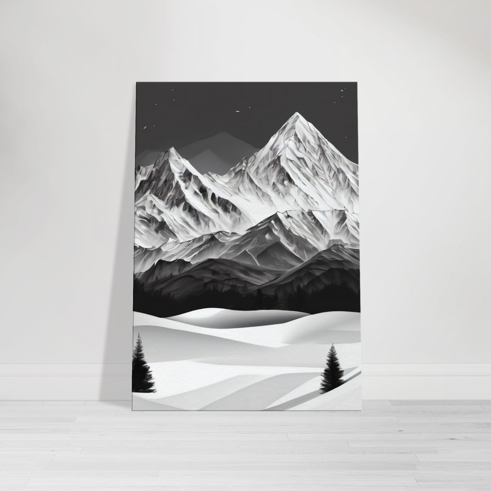 tableau de montagne en noir et blanc