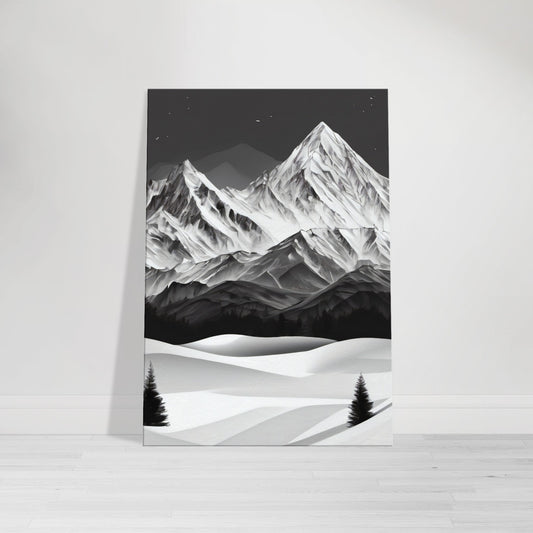 tableau de montagne en noir et blanc