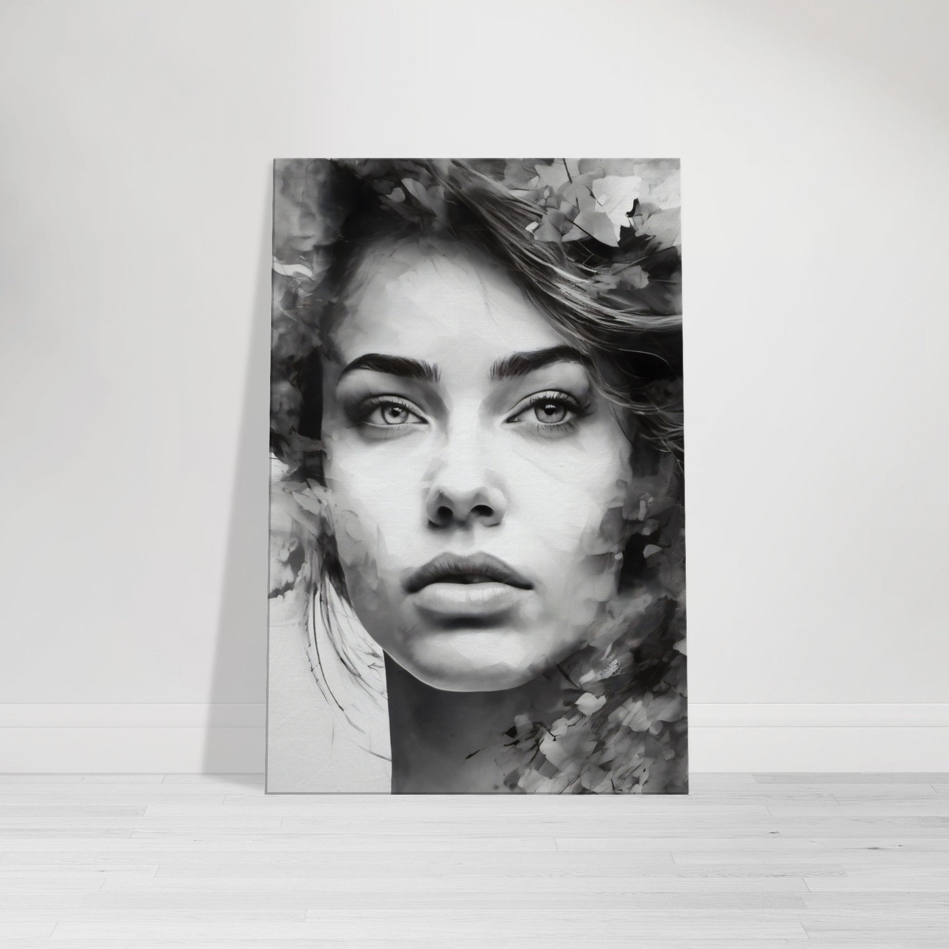 Tableau de femme pensive en noir et blanc