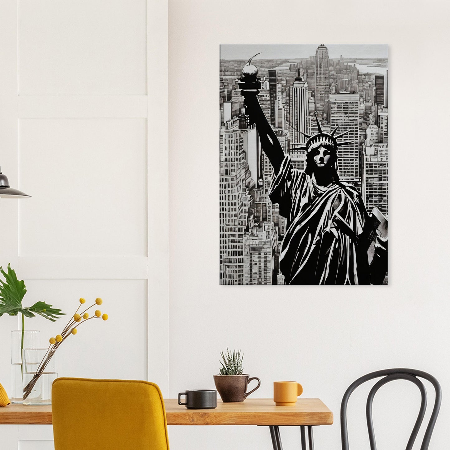 tableau de new york en noir et blanc dans le bureau