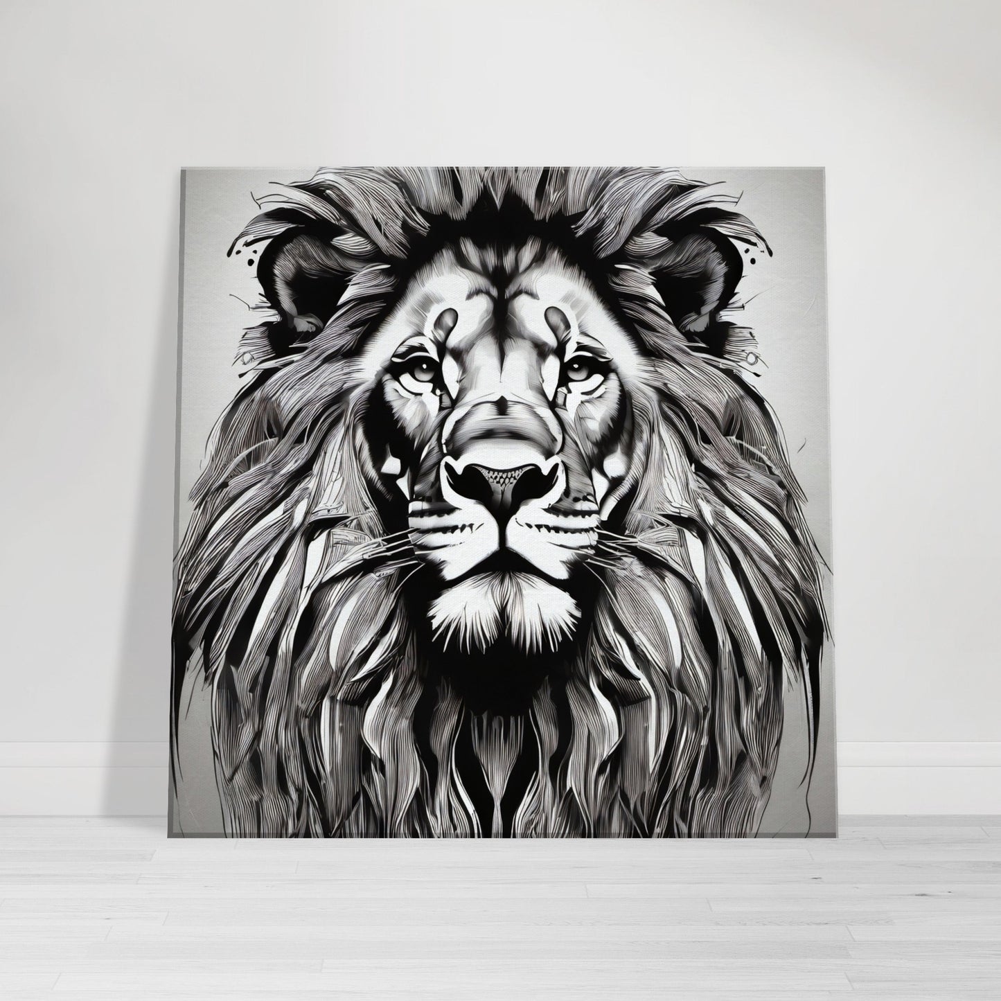 tableau lion en noir et blanc