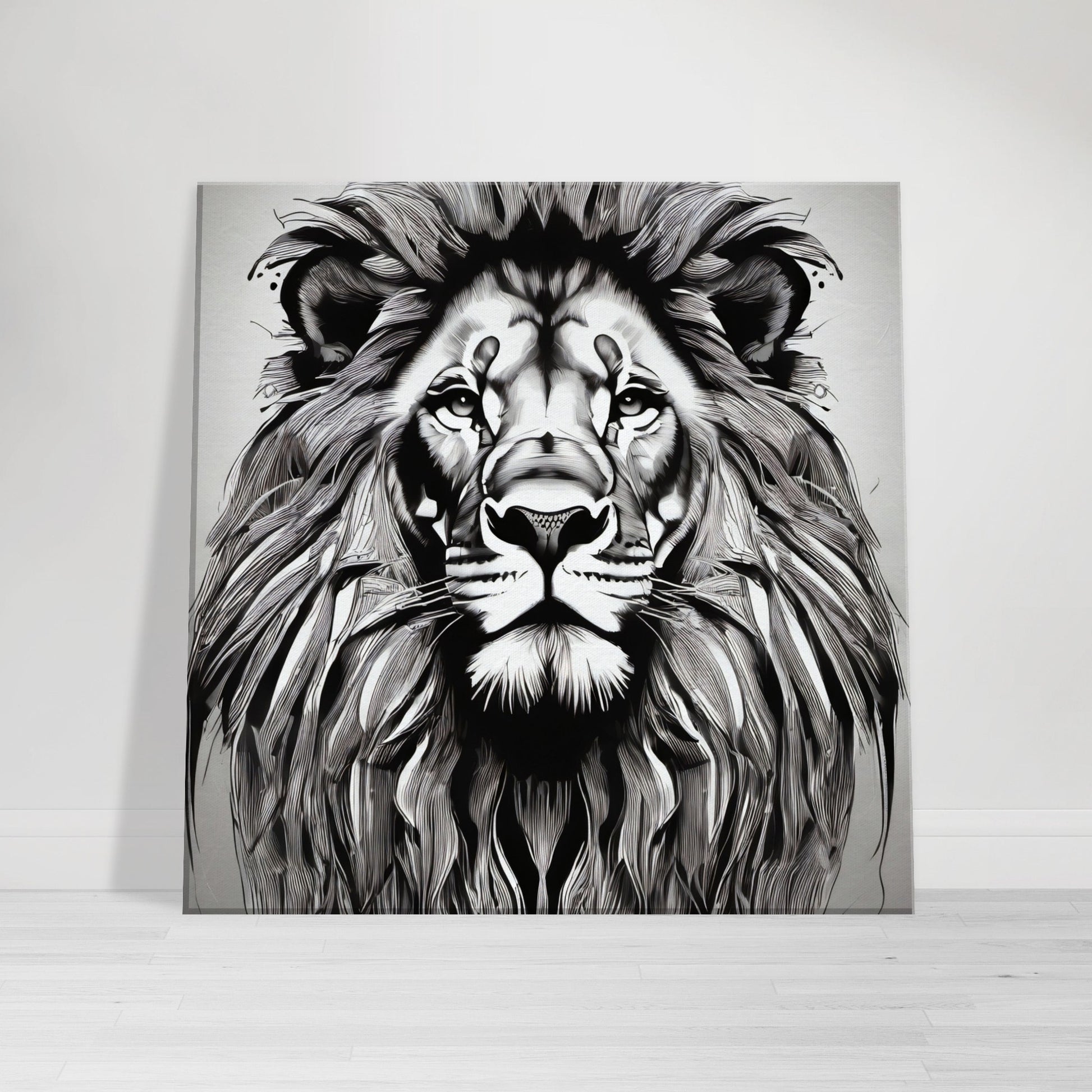 tableau lion en noir et blanc